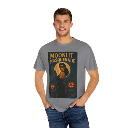 Moonlit Masquerade Halloween Unisex T-Shirt – Retro Vintage Masquerade Ball Graphic Tee, Spooky Horror Top - Madame Soulière