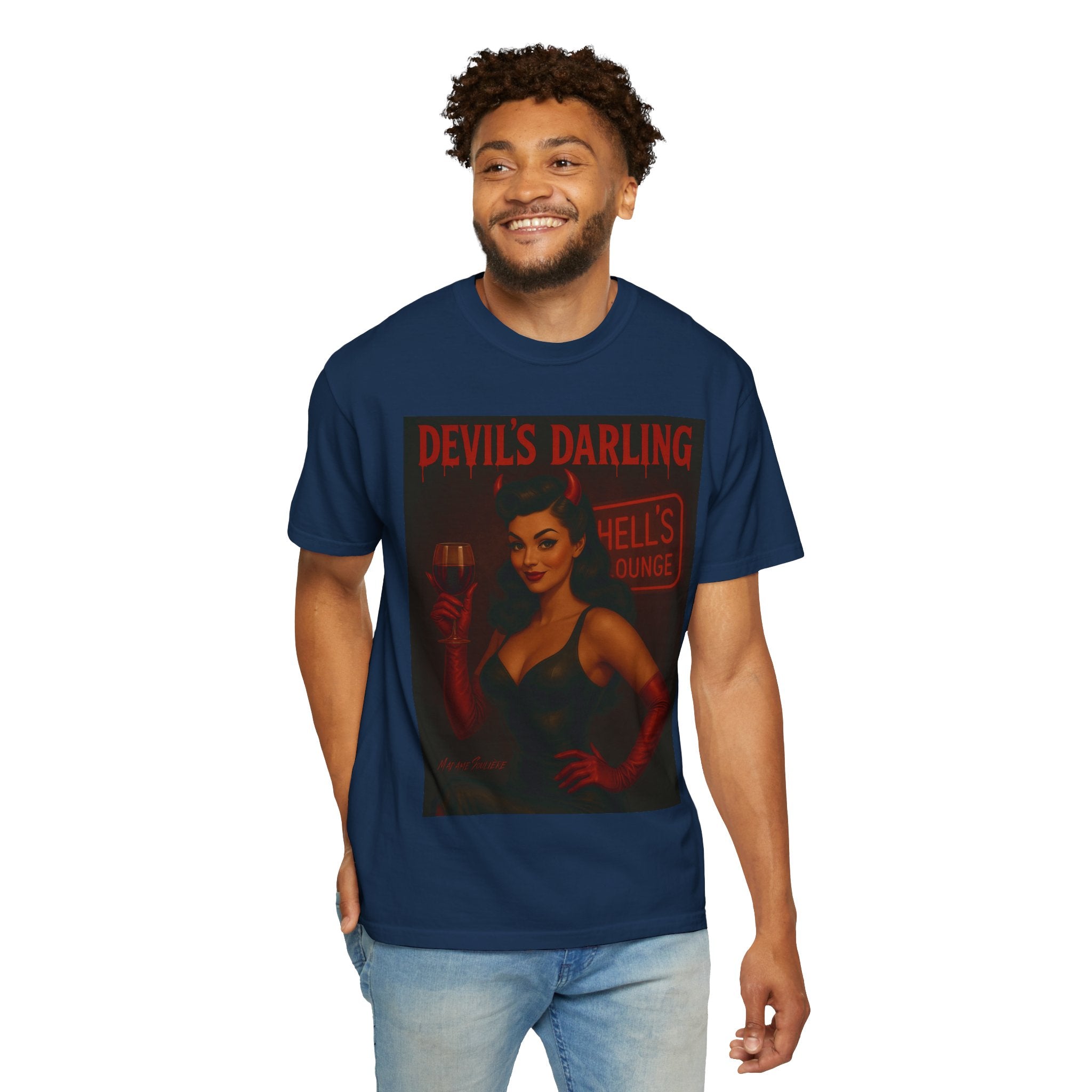 Devil’s Darling – Retro Pin-Up Devil Unisex T-Shirt