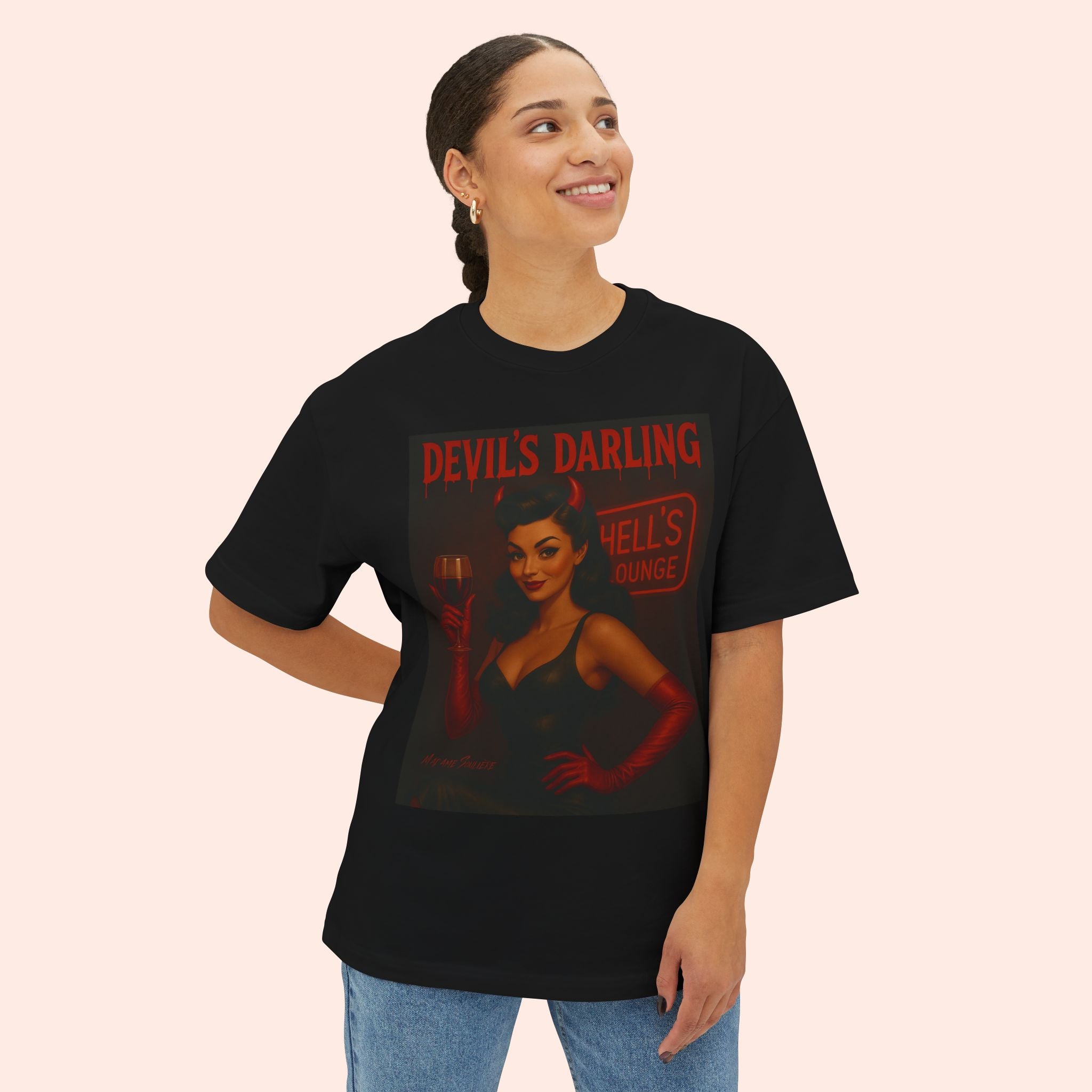Devil’s Darling – Retro Pin-Up Devil Long Boxy T-Shirt
