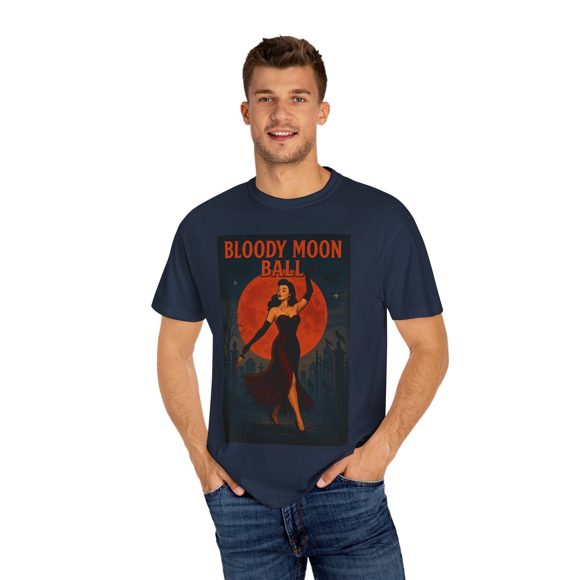 Bloody Moon Halloween Unisex T-Shirt – Vampire Retro Graphic Tee, Vintage Horror Spooky Top, Scary Season Shirt - Madame Soulière