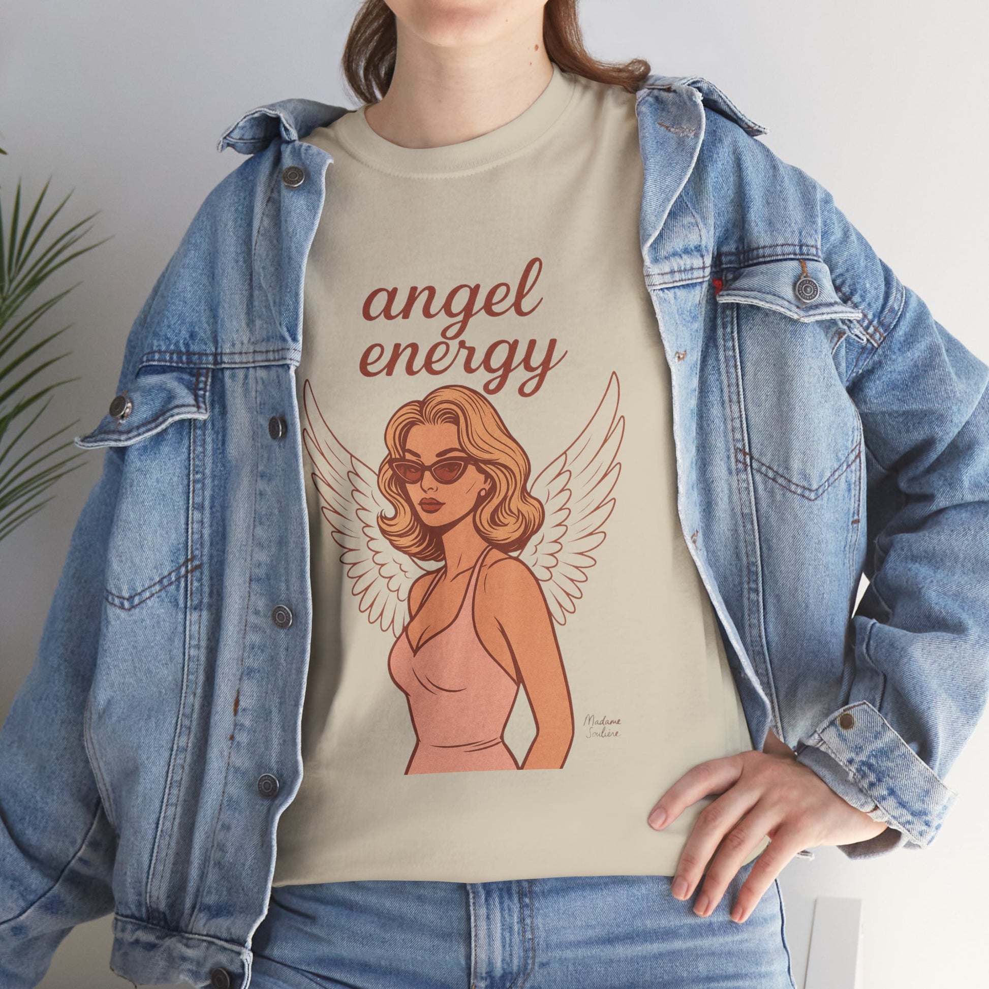 Angel Energy Unisex T-Shirt – Vintage Retro Graphic Tee, Spiritual Pin Up Shirt, Feminine Aesthetic Empowerment Top - Madame Soulière