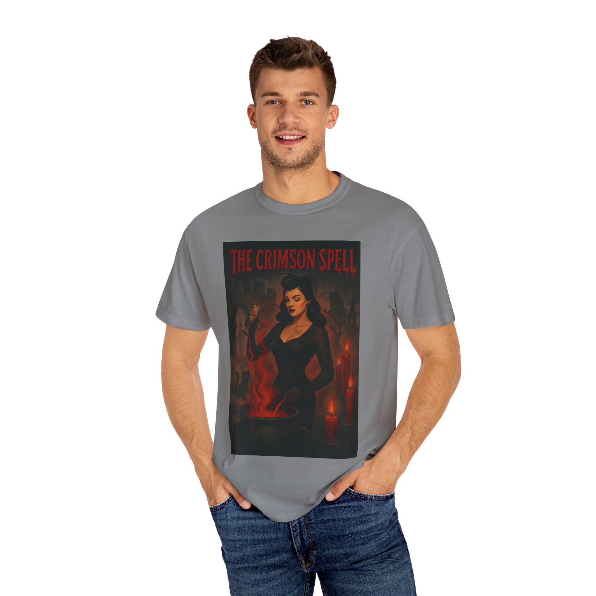 The Crimson Spell Halloween Unisex T-Shirt – Retro Witch Graphic Tee, Vintage Horror Spooky Top,  Scary Season Shirt - Madame Soulière