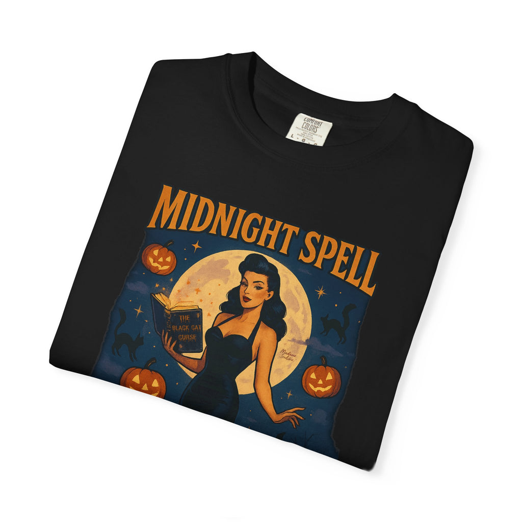 Midnight Spell – Retro Pin-Up Witch Unisex Halloween T-Shirt