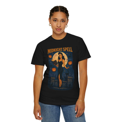 Midnight Spell Halloween Unisex T-Shirt – Retro Witch Graphic Tee, Vintage Spooky Horror Top, Scary Season Shirt - Madame Soulière