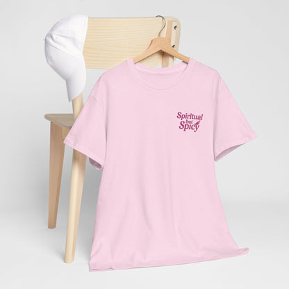 Spiritual but Spicy Unisex T-Shirt – Retro Mini Slogan Tee, Vintage Inspired Graphic Top, Feminine Statement Shirt - Madame Soulière