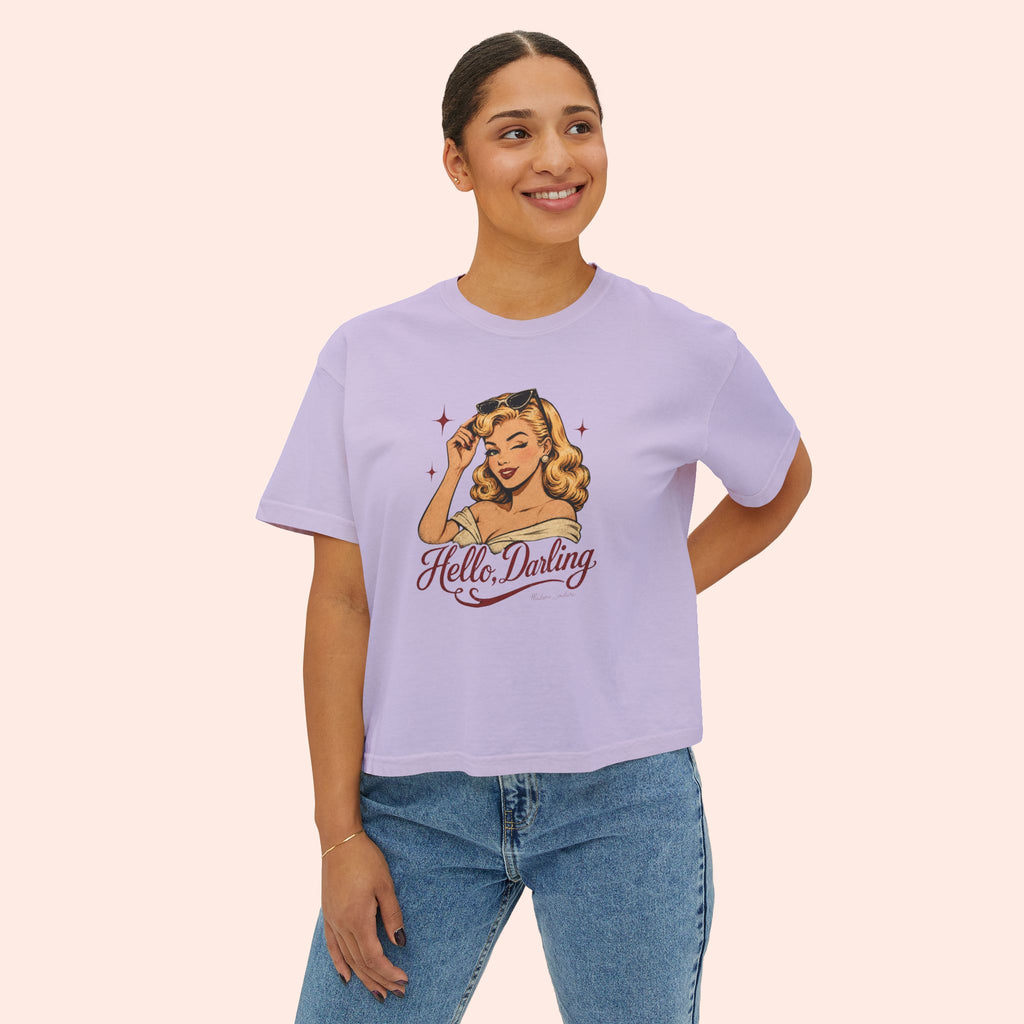 Hello Darling - Retro Pin-Up Graphic Boxy T-Shirt