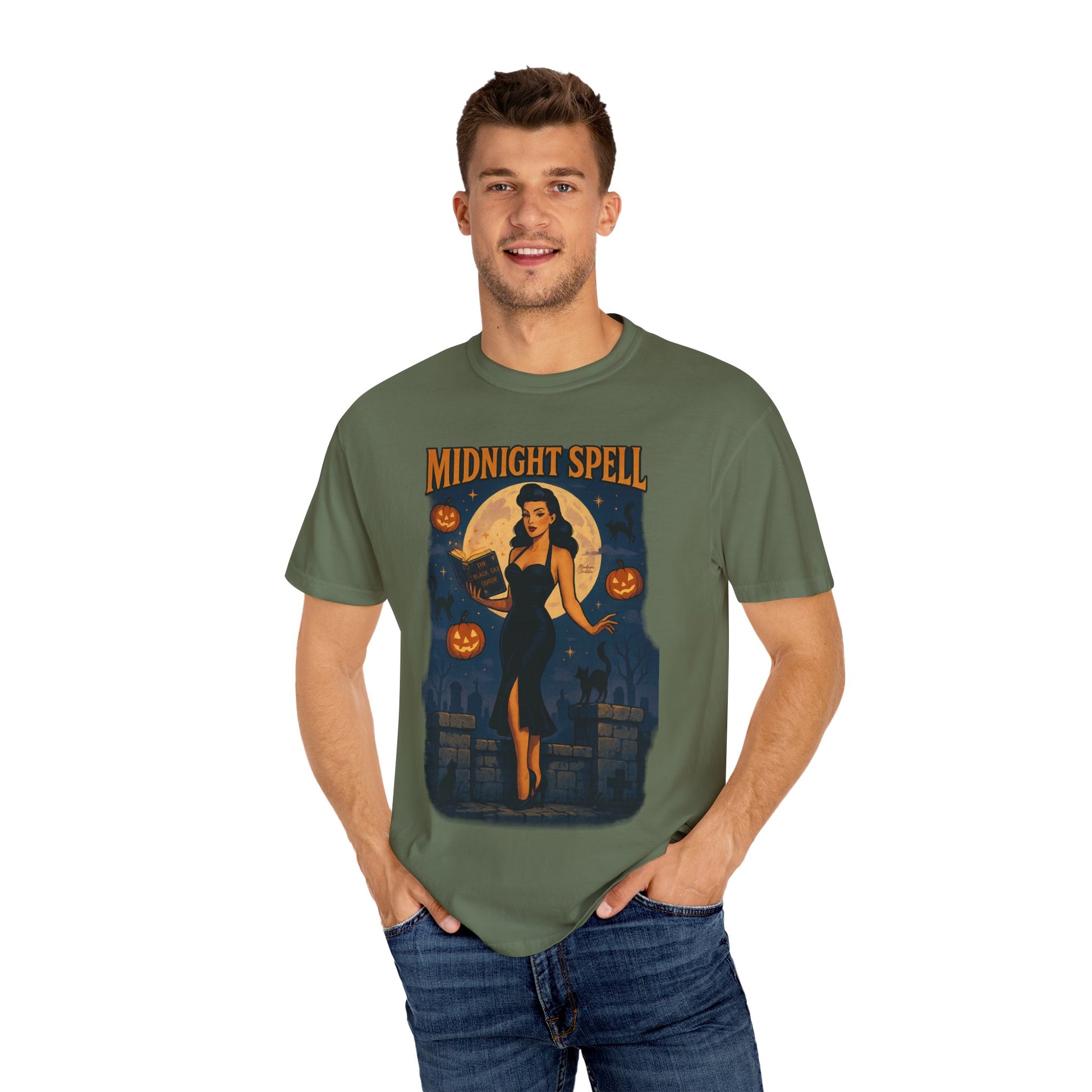 Midnight Spell Halloween Unisex T-Shirt – Retro Witch Graphic Tee, Vintage Spooky Horror Top, Scary Season Shirt - Madame Soulière