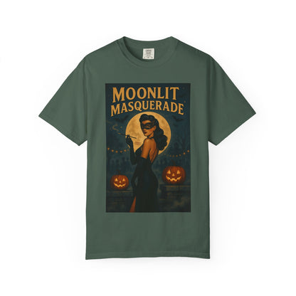 Moonlit Masquerade Halloween Unisex T-Shirt – Retro Vintage Masquerade Ball Graphic Tee, Spooky Horror Top - Madame Soulière
