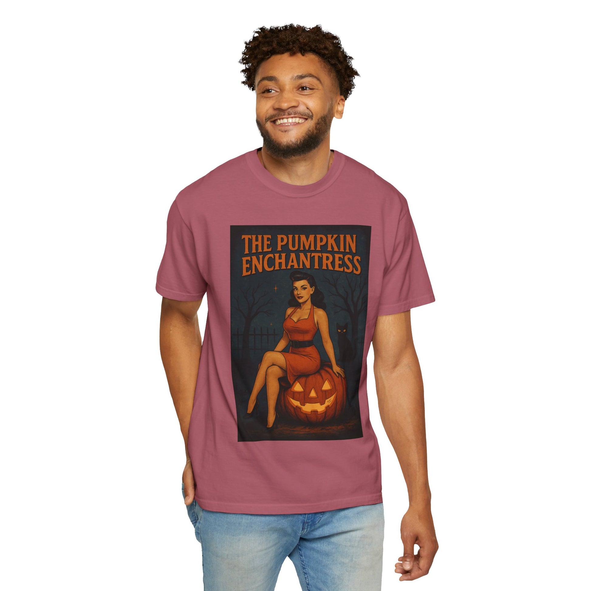 The Pumpkin Enchantress Halloween Unisex T-Shirt – Retro Witch Graphic Tee, Vintage Pumpkin Horror Top, Spooky Unisex Scary Season Shirt - Madame Soulière