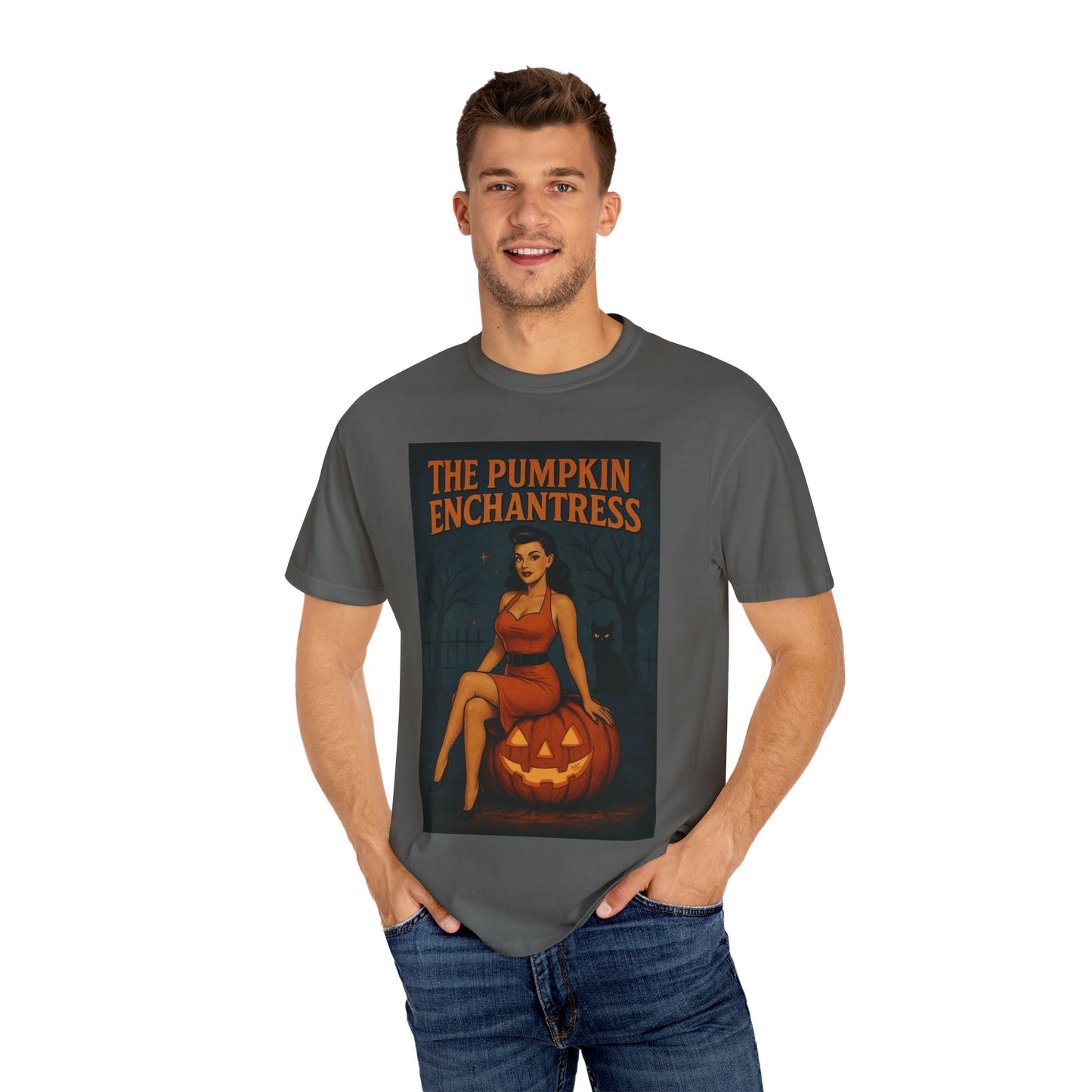 The Pumpkin Enchantress Halloween Unisex T-Shirt – Retro Witch Graphic Tee, Vintage Pumpkin Horror Top, Spooky Unisex Scary Season Shirt - Madame Soulière
