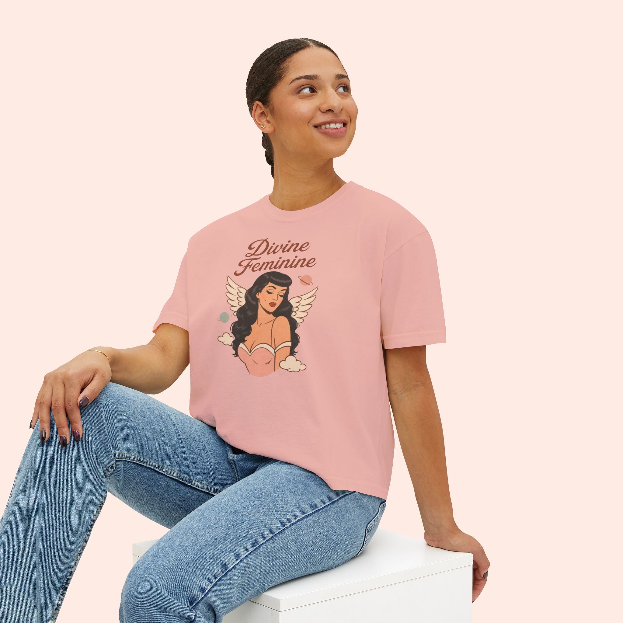 Divine Feminine - Retro Pin Up Celestial Graphic Boxy T-Shirt