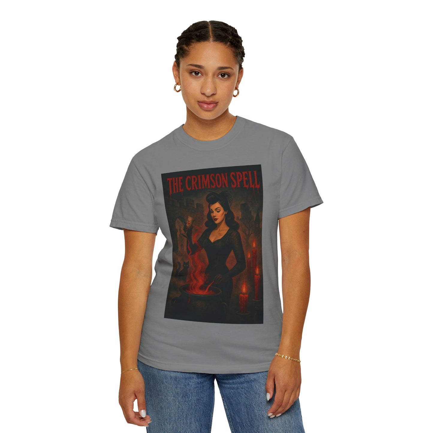 The Crimson Spell Halloween Unisex T-Shirt – Retro Witch Graphic Tee, Vintage Horror Spooky Top,  Scary Season Shirt - Madame Soulière