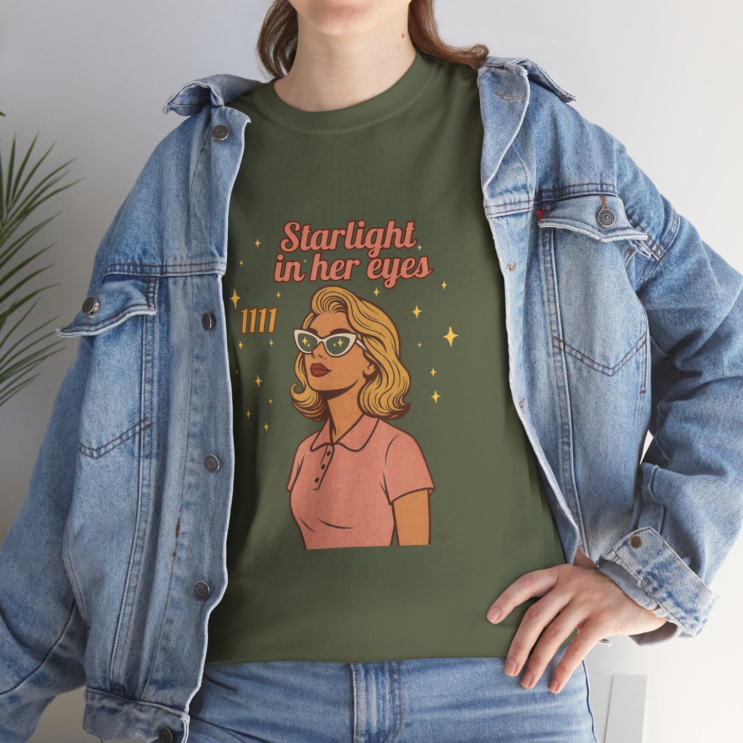 Starlight in Her Eyes – 1111 Angel Number Retro T-Shirt | Unisex Spiritual Vintage Tee - Madame Soulière