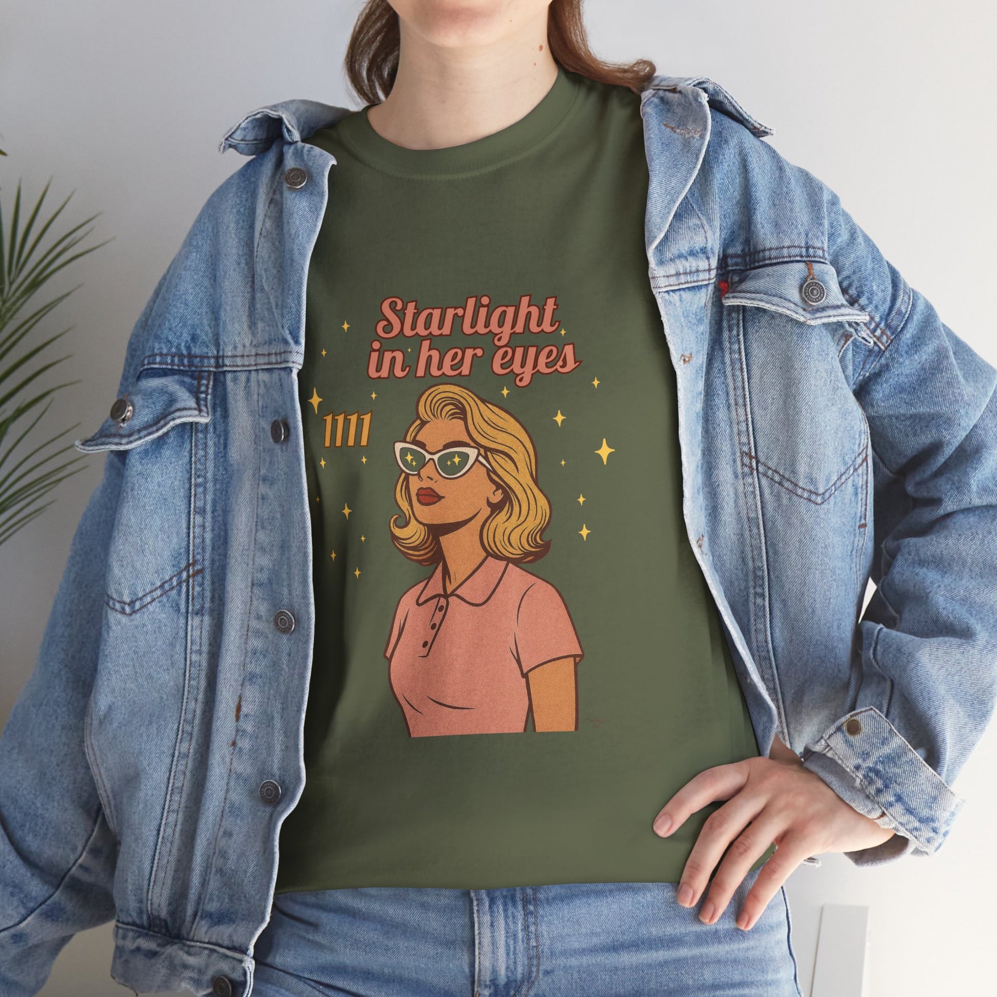 Starlight in Her Eyes – 1111 Angel Number Retro T-Shirt | Unisex Spiritual Vintage Tee - Madame Soulière
