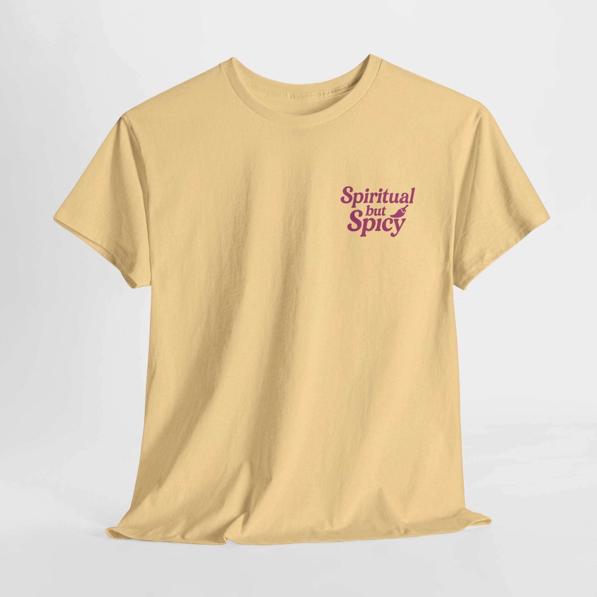 Spiritual but Spicy Unisex T-Shirt – Retro Mini Slogan Tee, Vintage Inspired Graphic Top, Feminine Statement Shirt - Madame Soulière