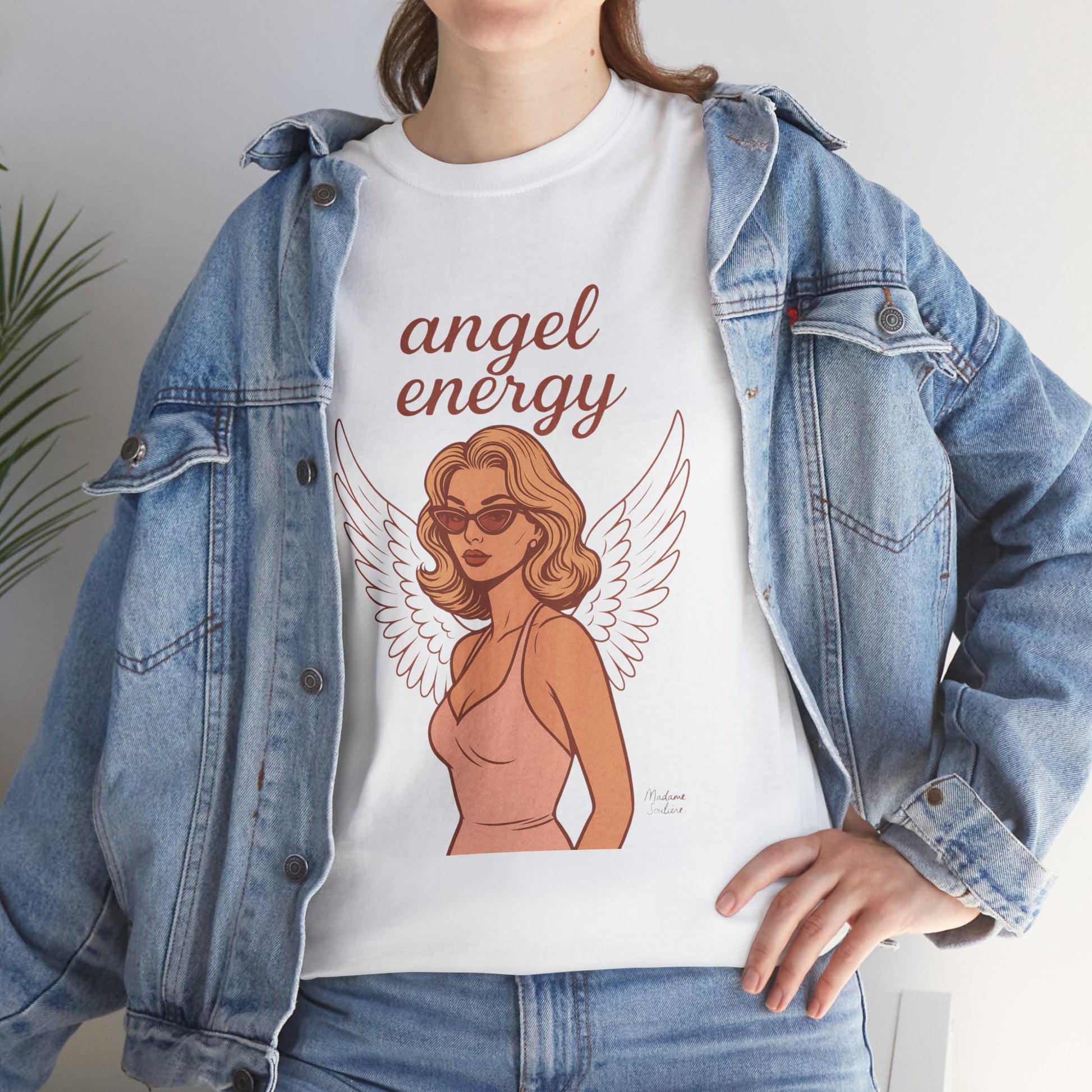 Angel Energy Unisex T-Shirt – Vintage Retro Graphic Tee, Spiritual Pin Up Shirt, Feminine Aesthetic Empowerment Top - Madame Soulière