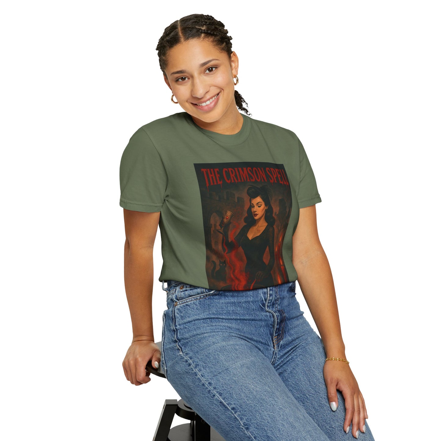 The Crimson Spell Halloween Unisex T-Shirt – Retro Witch Graphic Tee, Vintage Horror Spooky Top,  Scary Season Shirt - Madame Soulière