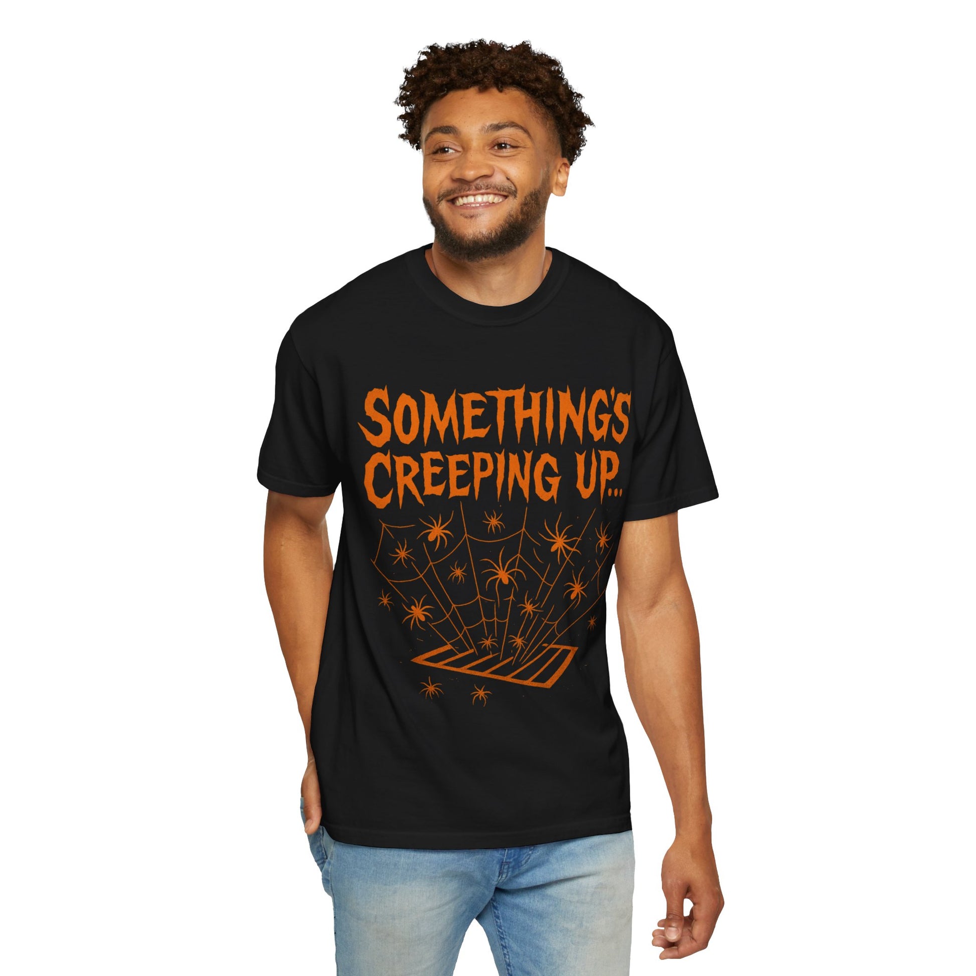Halloween Creepy Unisex T-Shirt – Something’s Creeping Up Graphic Tee, Retro Vintage Spooky Top, Scary Season - Madame Soulière