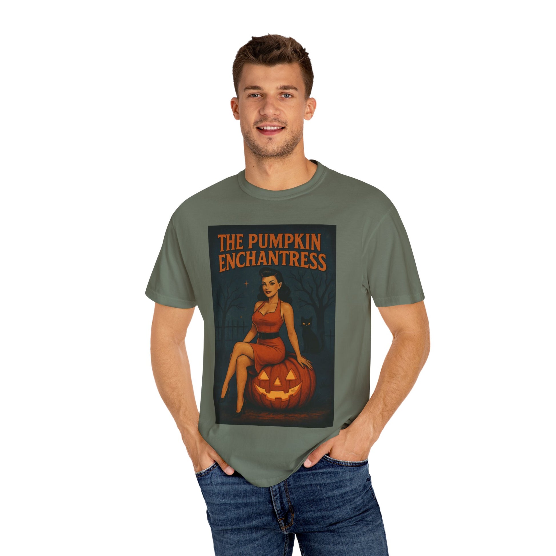 The Pumpkin Enchantress Halloween Unisex T-Shirt – Retro Witch Graphic Tee, Vintage Pumpkin Horror Top, Spooky Unisex Scary Season Shirt - Madame Soulière