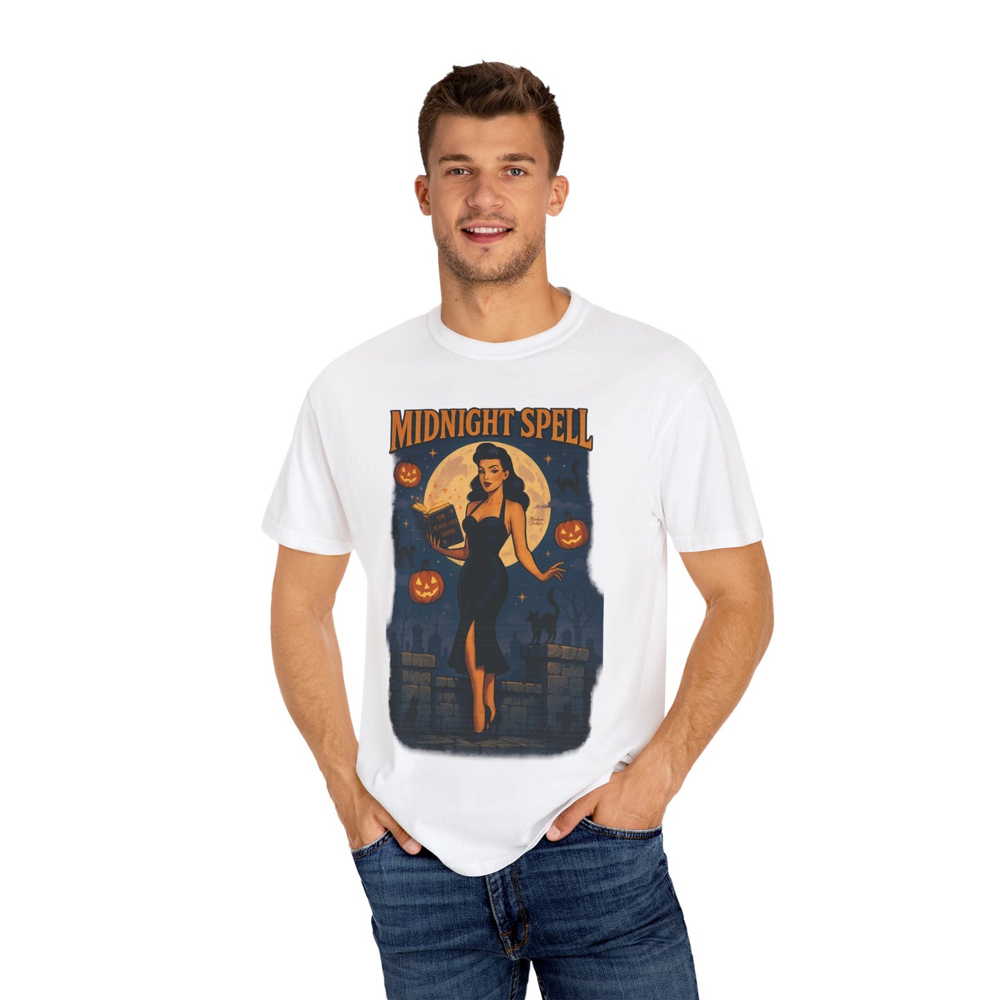 Midnight Spell Halloween Unisex T-Shirt – Retro Witch Graphic Tee, Vintage Spooky Horror Top, Scary Season Shirt - Madame Soulière