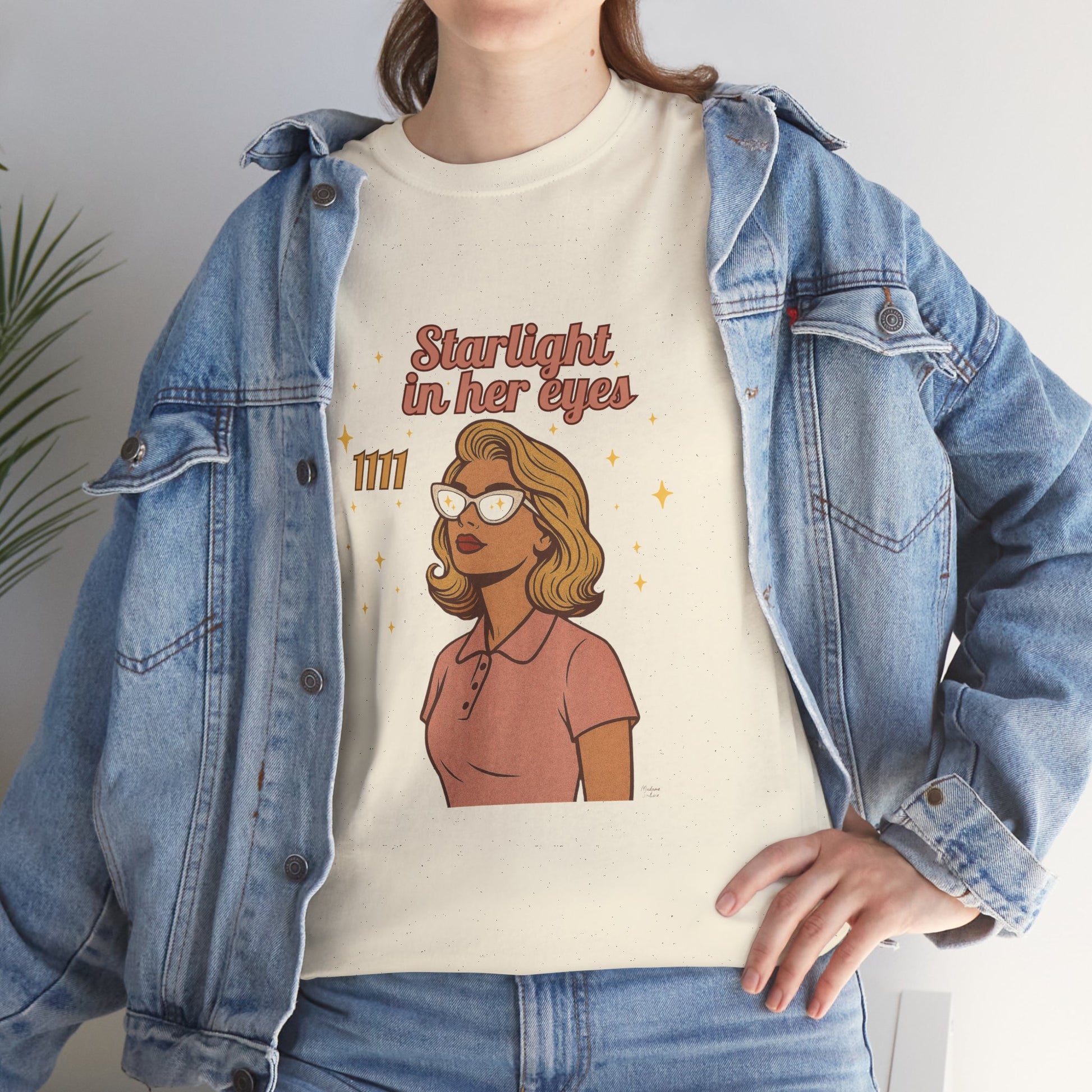 Starlight in Her Eyes – 1111 Angel Number Retro T-Shirt | Unisex Spiritual Vintage Tee - Madame Soulière