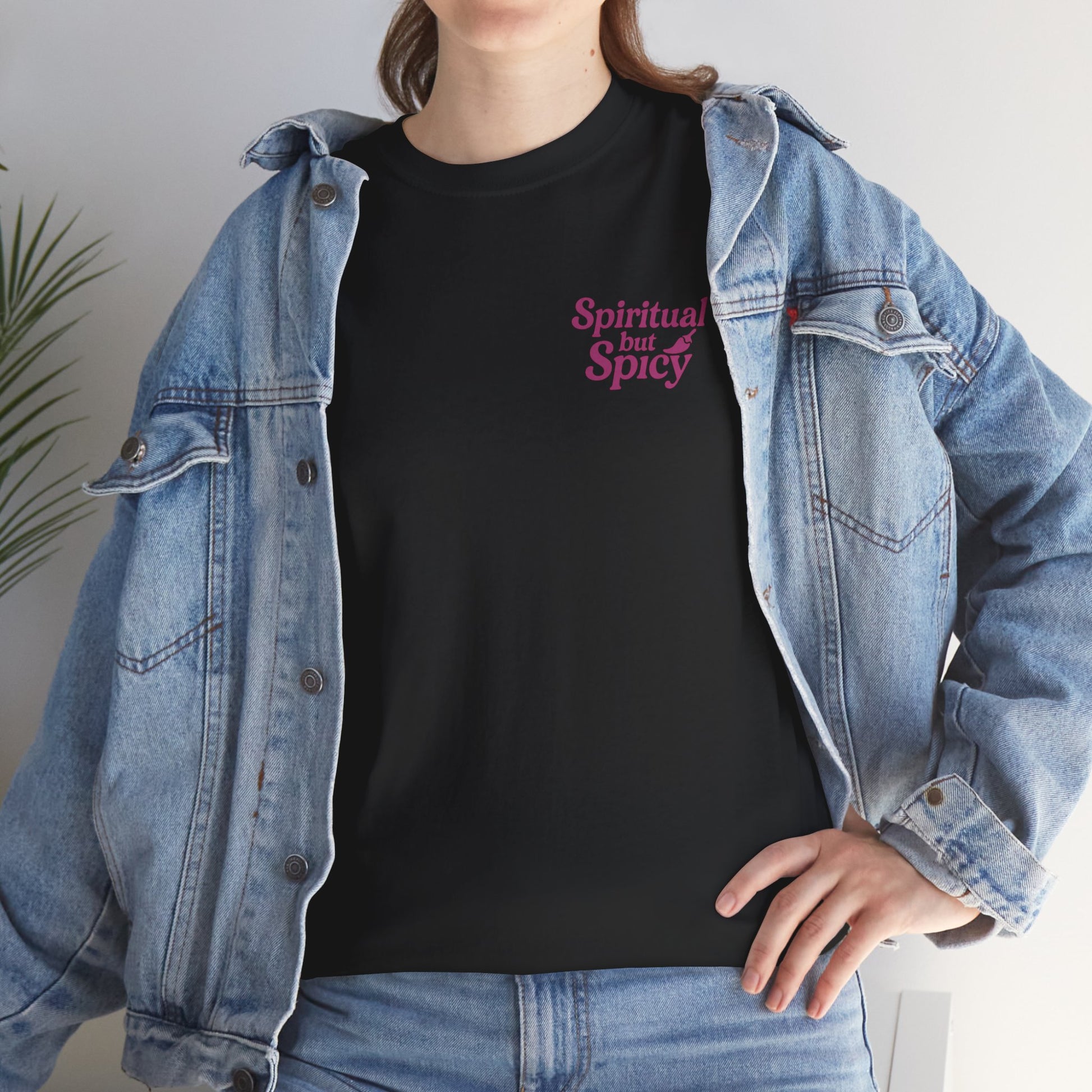 Spiritual but Spicy Unisex T-Shirt – Retro Mini Slogan Tee, Vintage Inspired Graphic Top, Feminine Statement Shirt - Madame Soulière