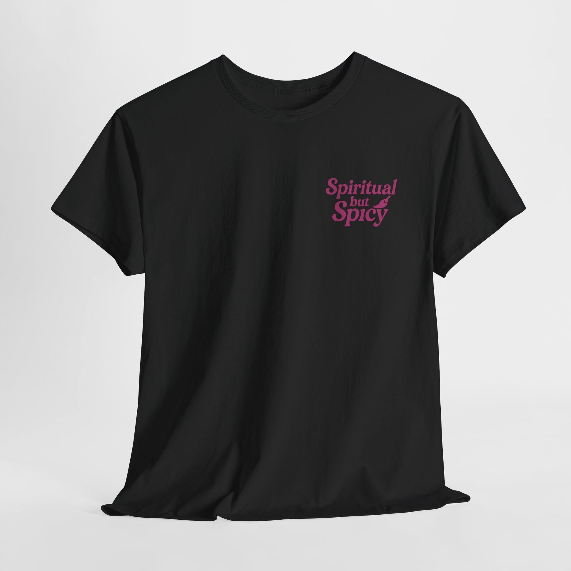 Spiritual but Spicy Unisex T-Shirt – Retro Mini Slogan Tee, Vintage Inspired Graphic Top, Feminine Statement Shirt - Madame Soulière
