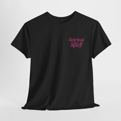 Spiritual but Spicy Unisex T-Shirt – Retro Mini Slogan Tee, Vintage Inspired Graphic Top, Feminine Statement Shirt - Madame Soulière