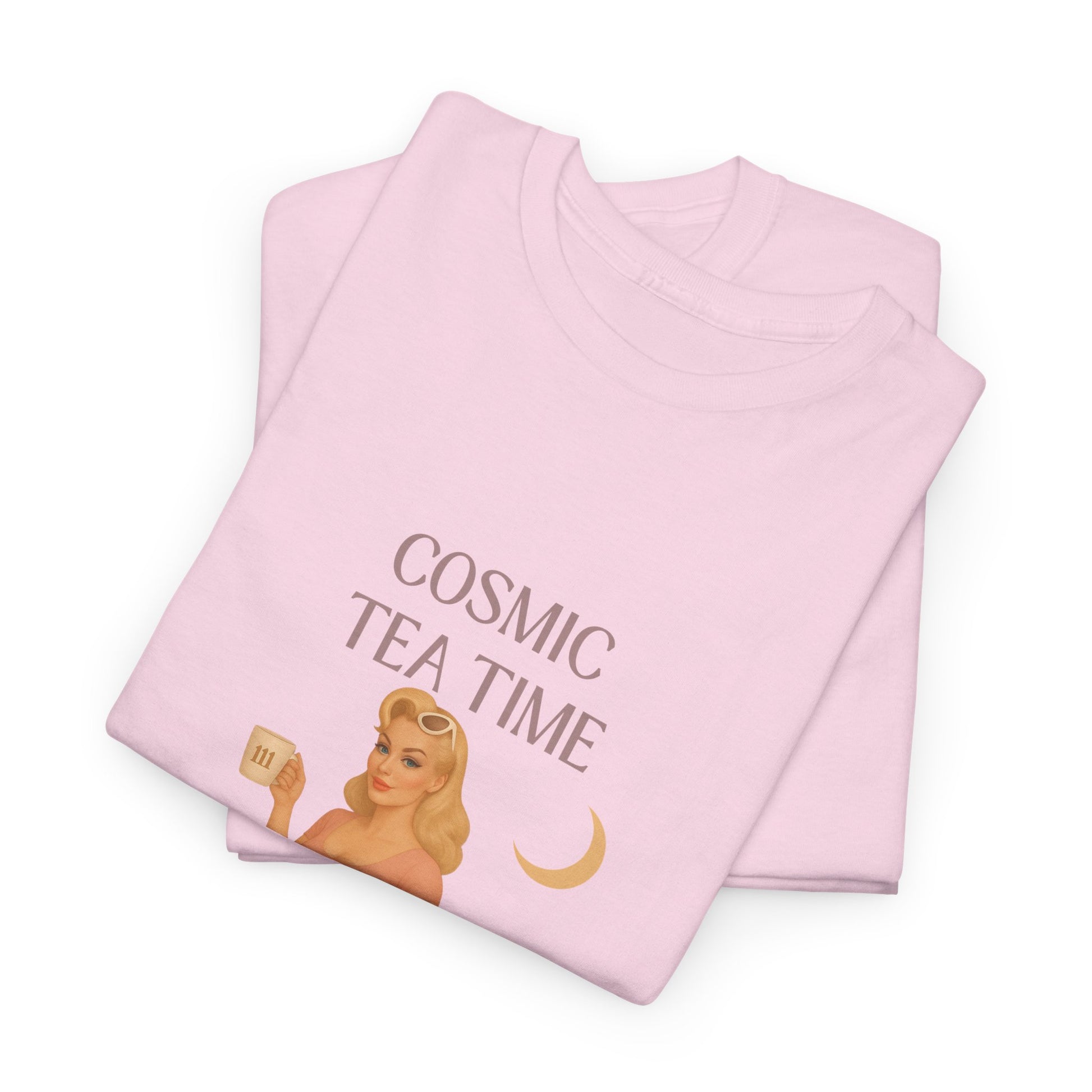 Cosmic Tea Time 111 Unisex T-Shirt – Retro Vintage Graphic Tee, Angel Number Shirt, Spiritual Pin Up Top, Unisex Cosmic Vibes Tee - Madame Soulière