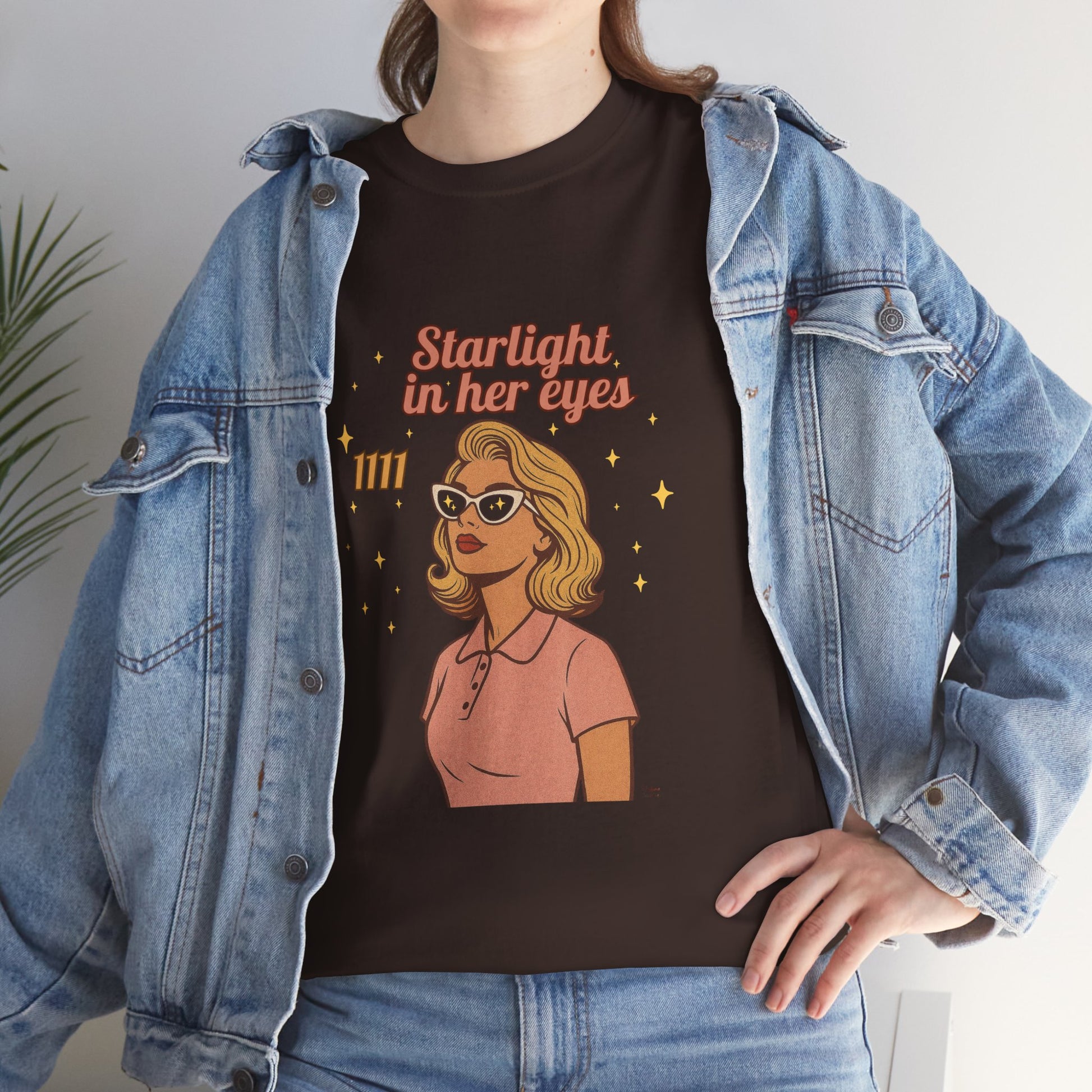 Starlight in Her Eyes – 1111 Angel Number Retro T-Shirt | Unisex Spiritual Vintage Tee - Madame Soulière