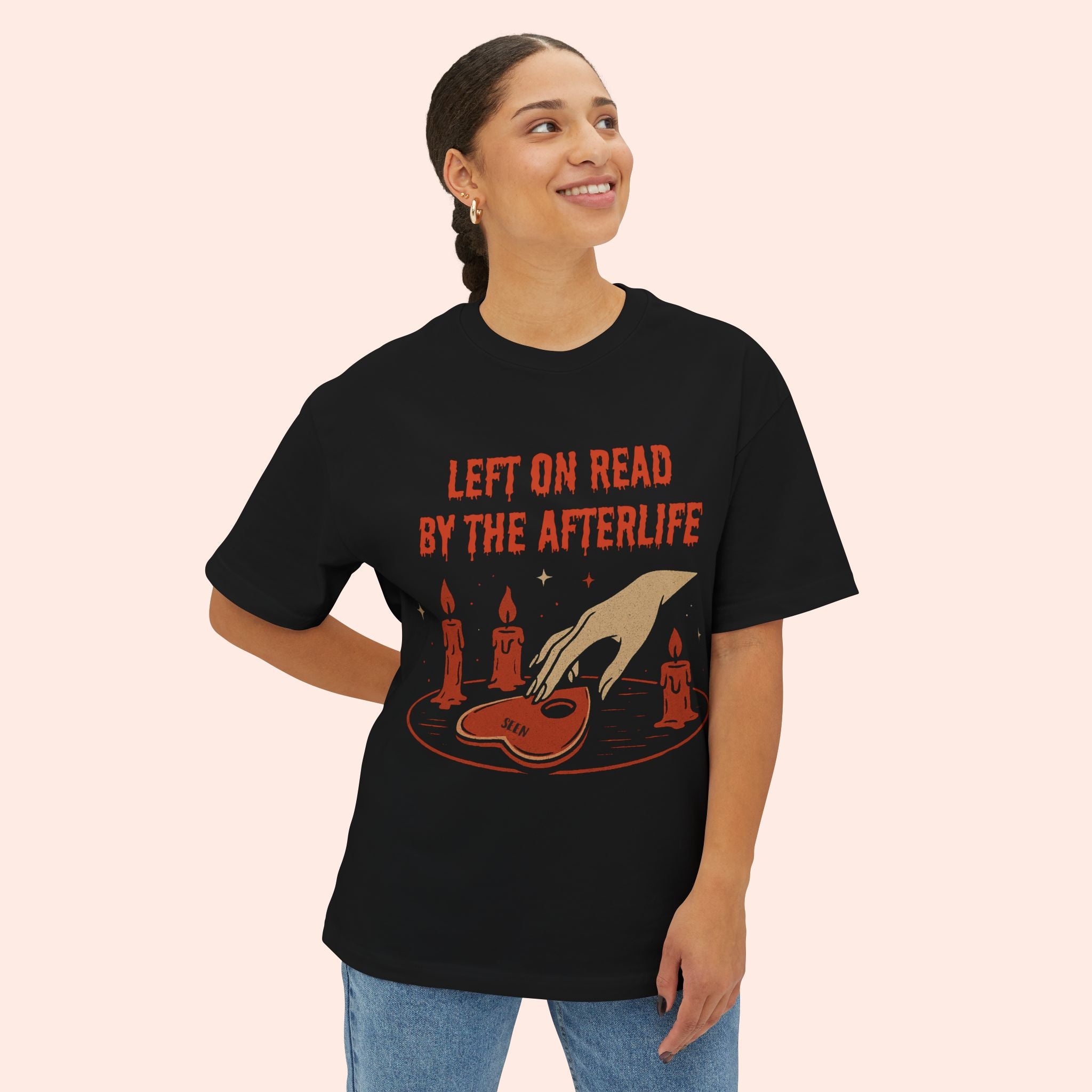 Left on Read by the Afterlife – Vintage Halloween Long Boxy T-Shirt