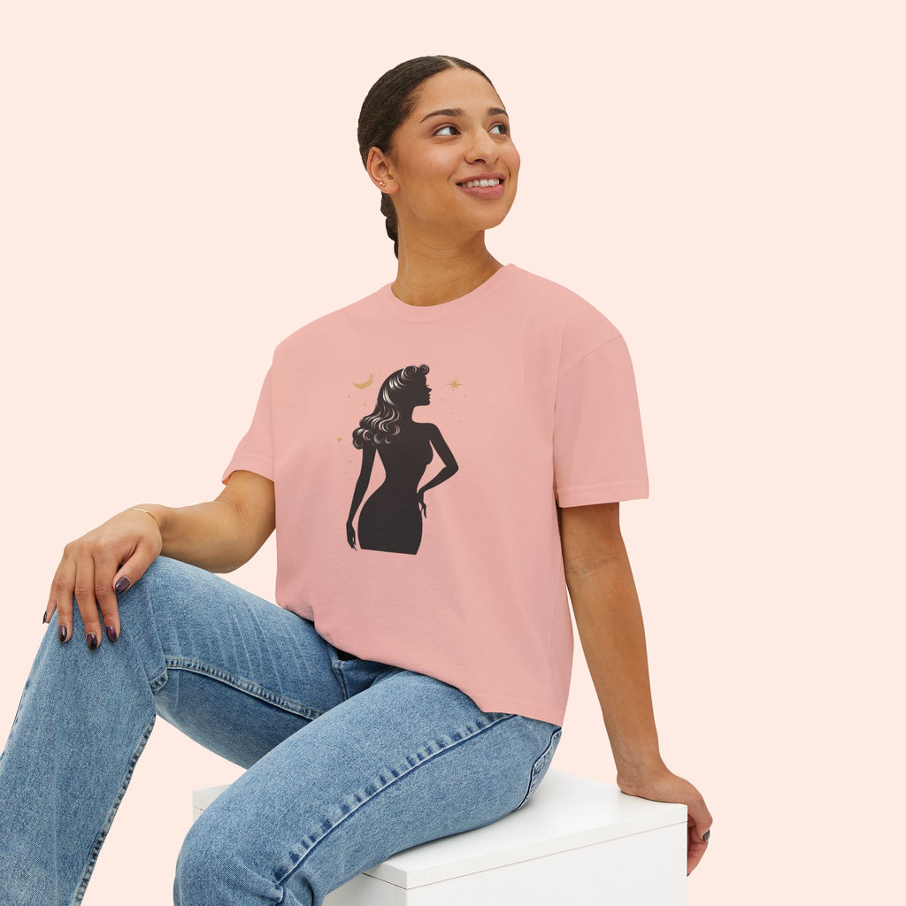Divine Feminine Silhouette – Retro Celestial Graphic Boxy T-Shirt