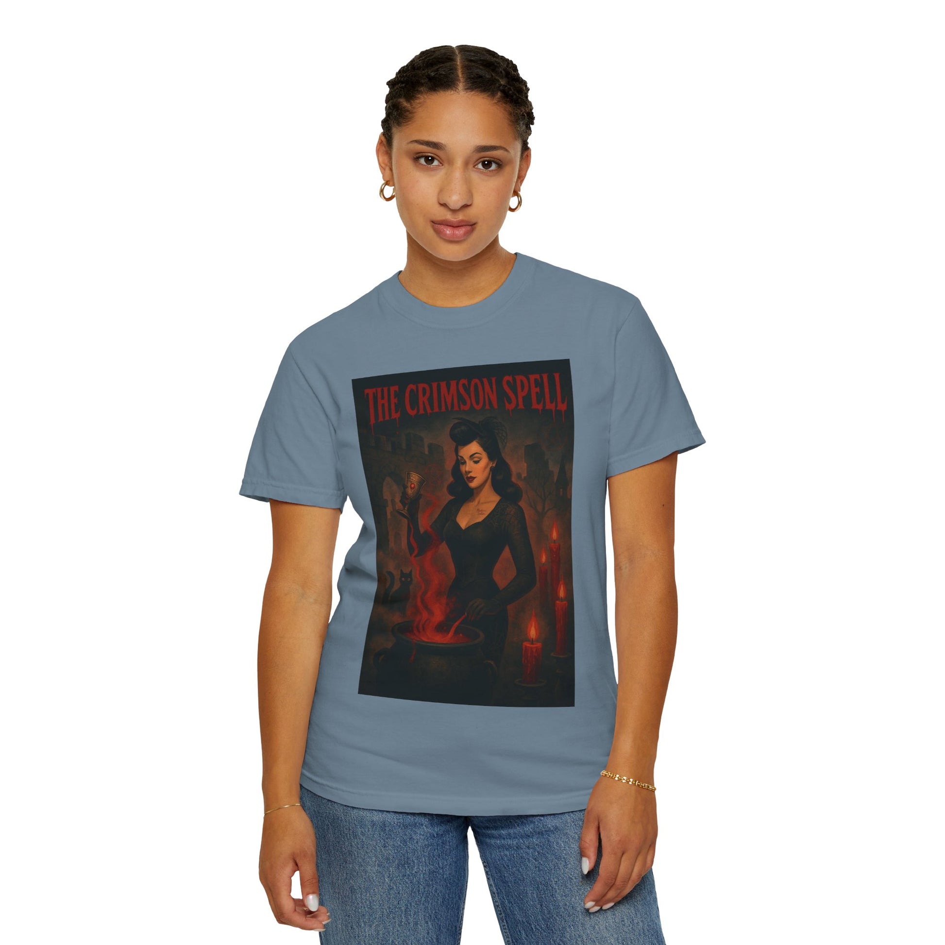 The Crimson Spell Halloween Unisex T-Shirt – Retro Witch Graphic Tee, Vintage Horror Spooky Top,  Scary Season Shirt - Madame Soulière