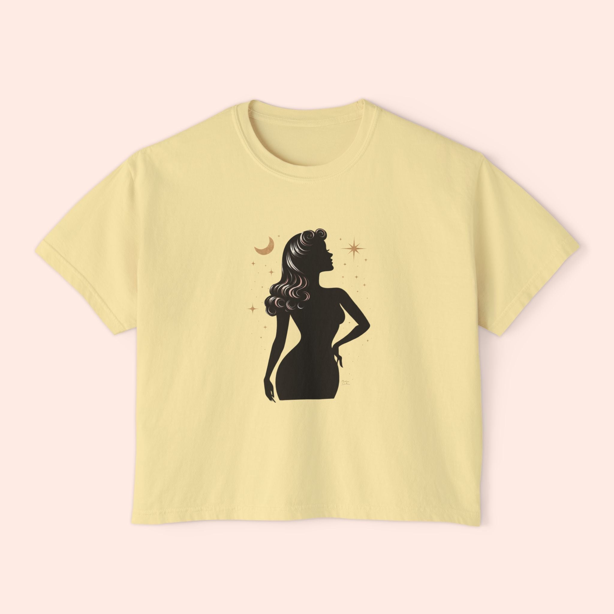 Divine Feminine Silhouette – Retro Celestial Graphic Boxy T-Shirt