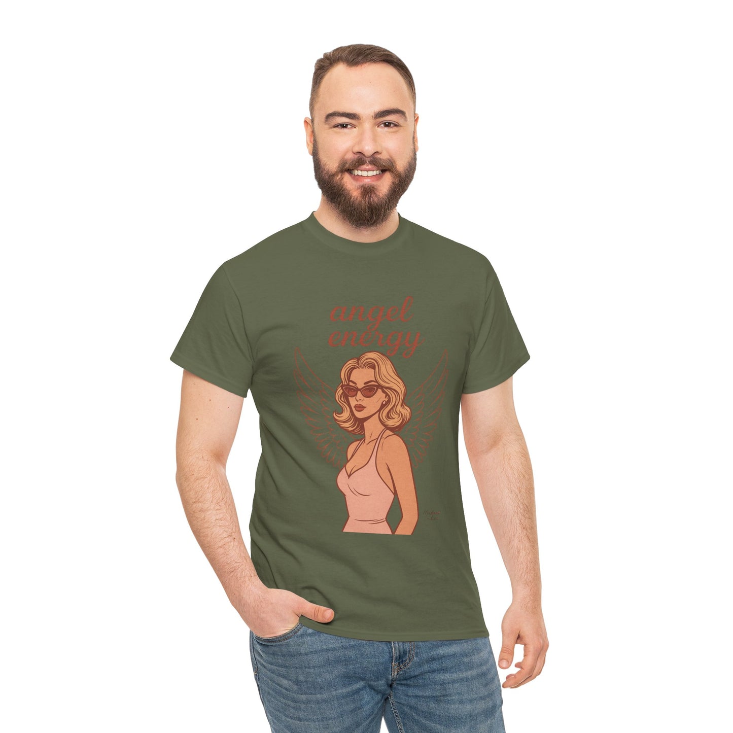 Angel Energy Unisex T-Shirt – Vintage Retro Graphic Tee, Spiritual Pin Up Shirt, Feminine Aesthetic Empowerment Top - Madame Soulière