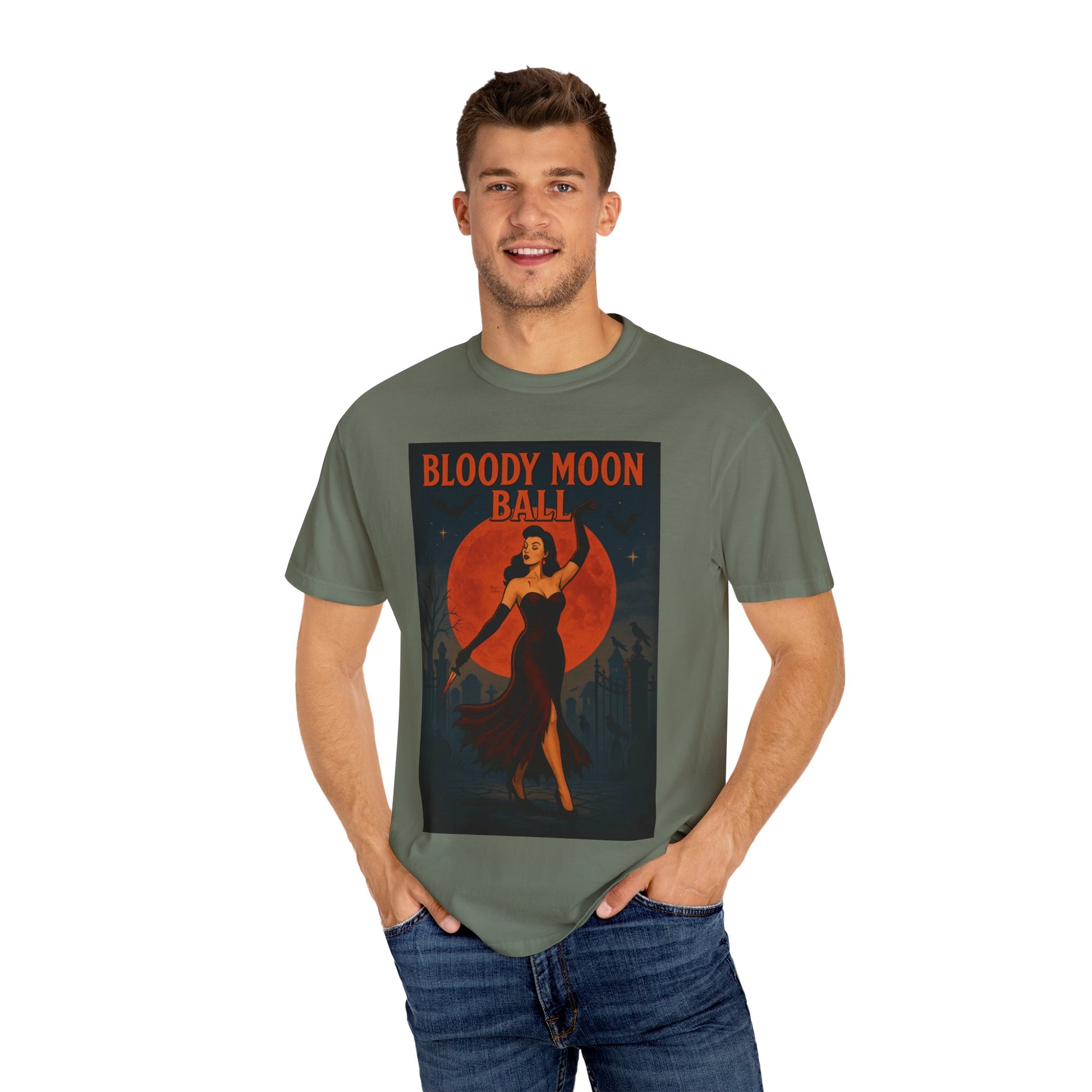 Bloody Moon Halloween Unisex T-Shirt – Vampire Retro Graphic Tee, Vintage Horror Spooky Top, Scary Season Shirt - Madame Soulière