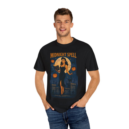 Midnight Spell Halloween Unisex T-Shirt – Retro Witch Graphic Tee, Vintage Spooky Horror Top, Scary Season Shirt - Madame Soulière
