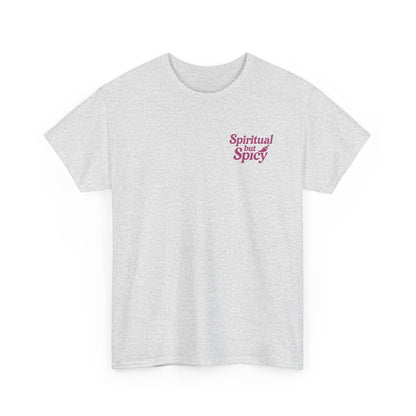 Spiritual but Spicy Unisex T-Shirt – Retro Mini Slogan Tee, Vintage Inspired Graphic Top, Feminine Statement Shirt - Madame Soulière
