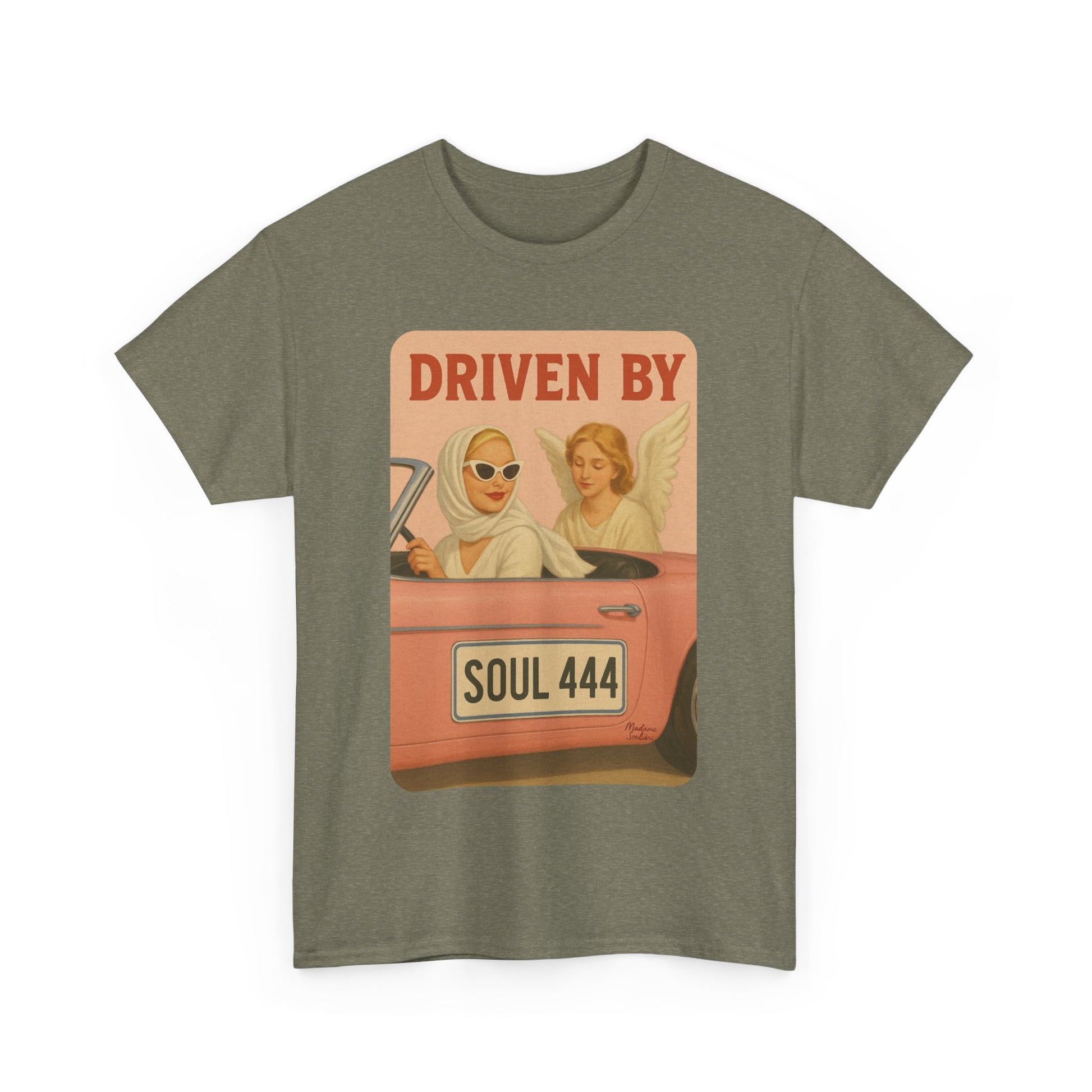 Driven by Soul 444 – Angel Number Retro Graphic Tee | Unisex Vintage Empowerment Shirt - Madame Soulière