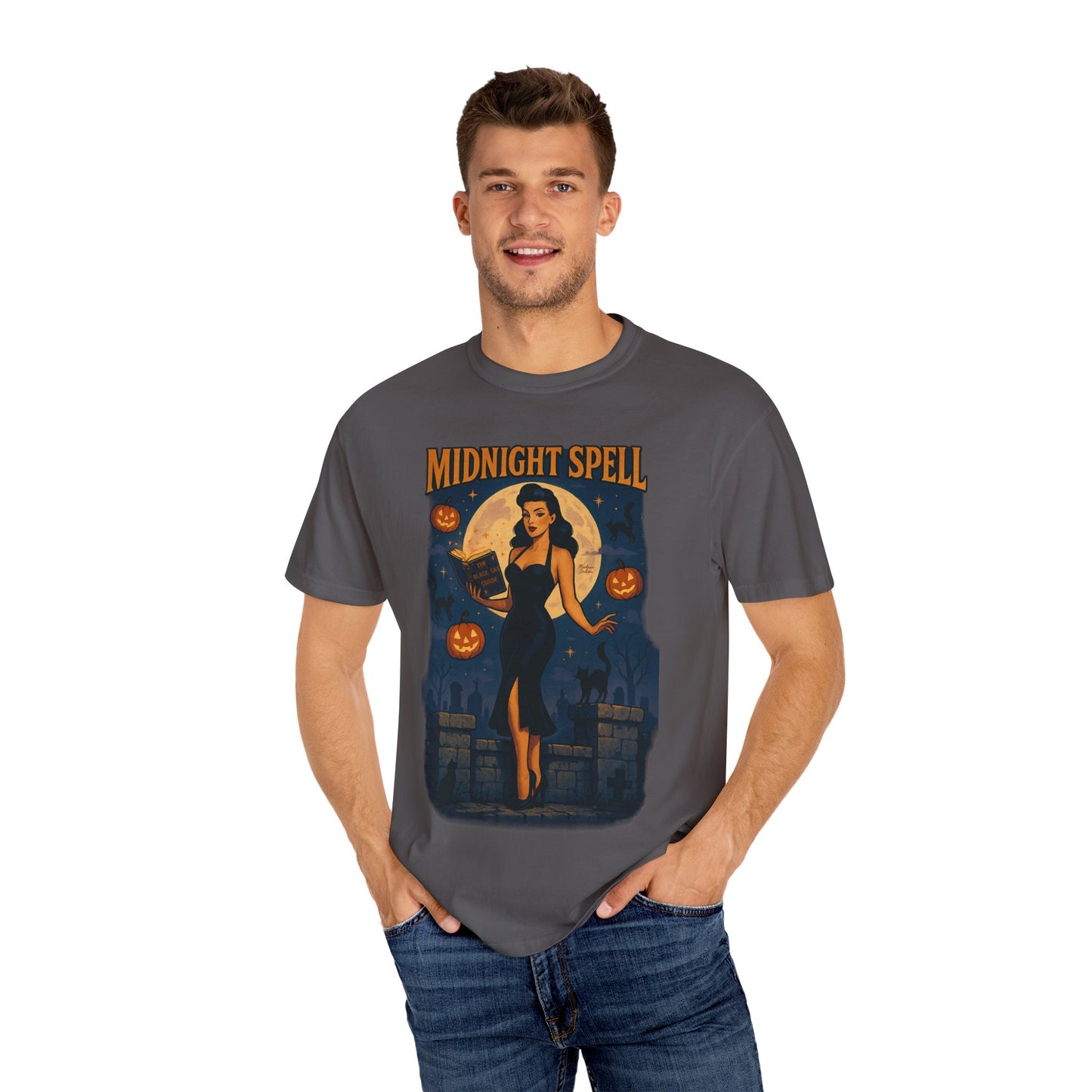Midnight Spell Halloween Unisex T-Shirt – Retro Witch Graphic Tee, Vintage Spooky Horror Top, Scary Season Shirt - Madame Soulière