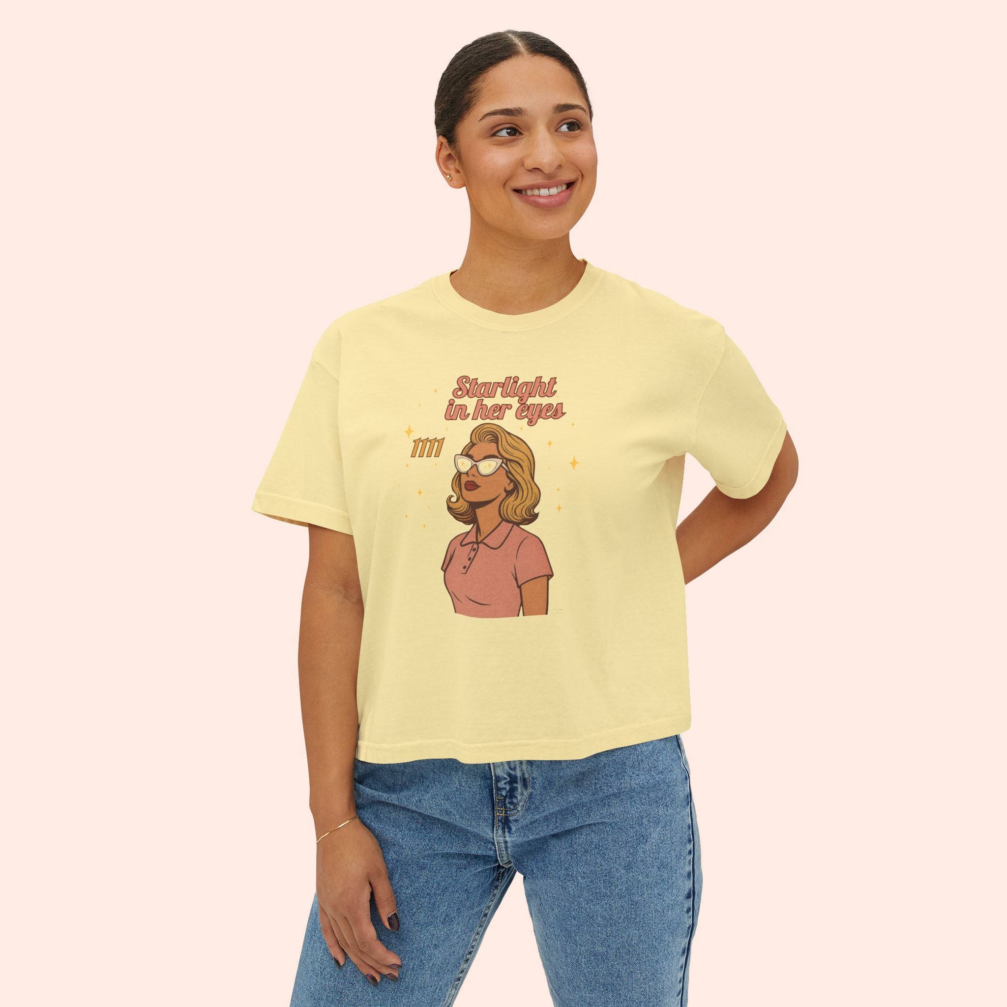 Starlight in Her Eyes 1111 – Retro Vintage Boxy T-Shirt