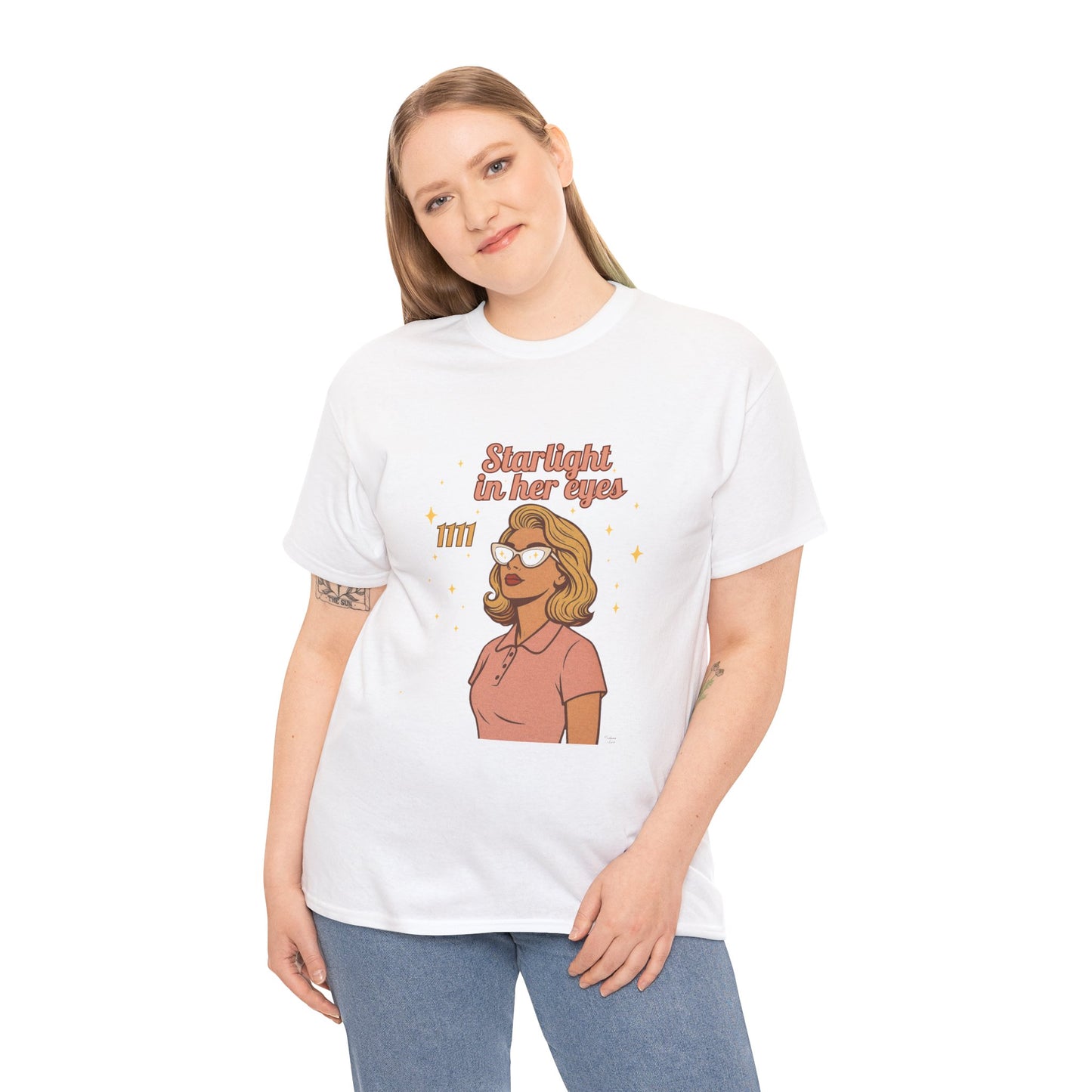Starlight in Her Eyes – 1111 Angel Number Retro T-Shirt | Unisex Spiritual Vintage Tee - Madame Soulière