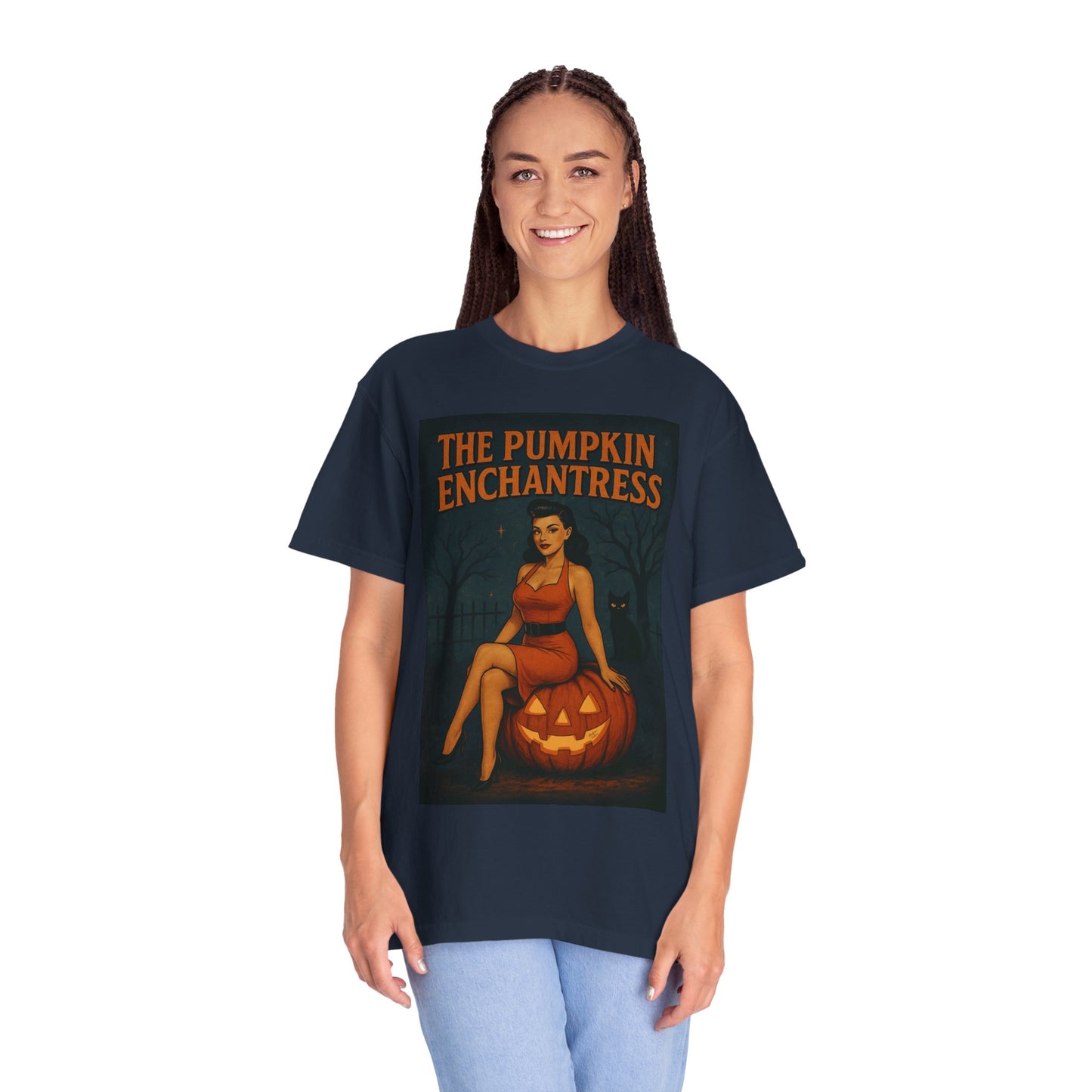 The Pumpkin Enchantress Halloween Unisex T-Shirt – Retro Witch Graphic Tee, Vintage Pumpkin Horror Top, Spooky Unisex Scary Season Shirt - Madame Soulière