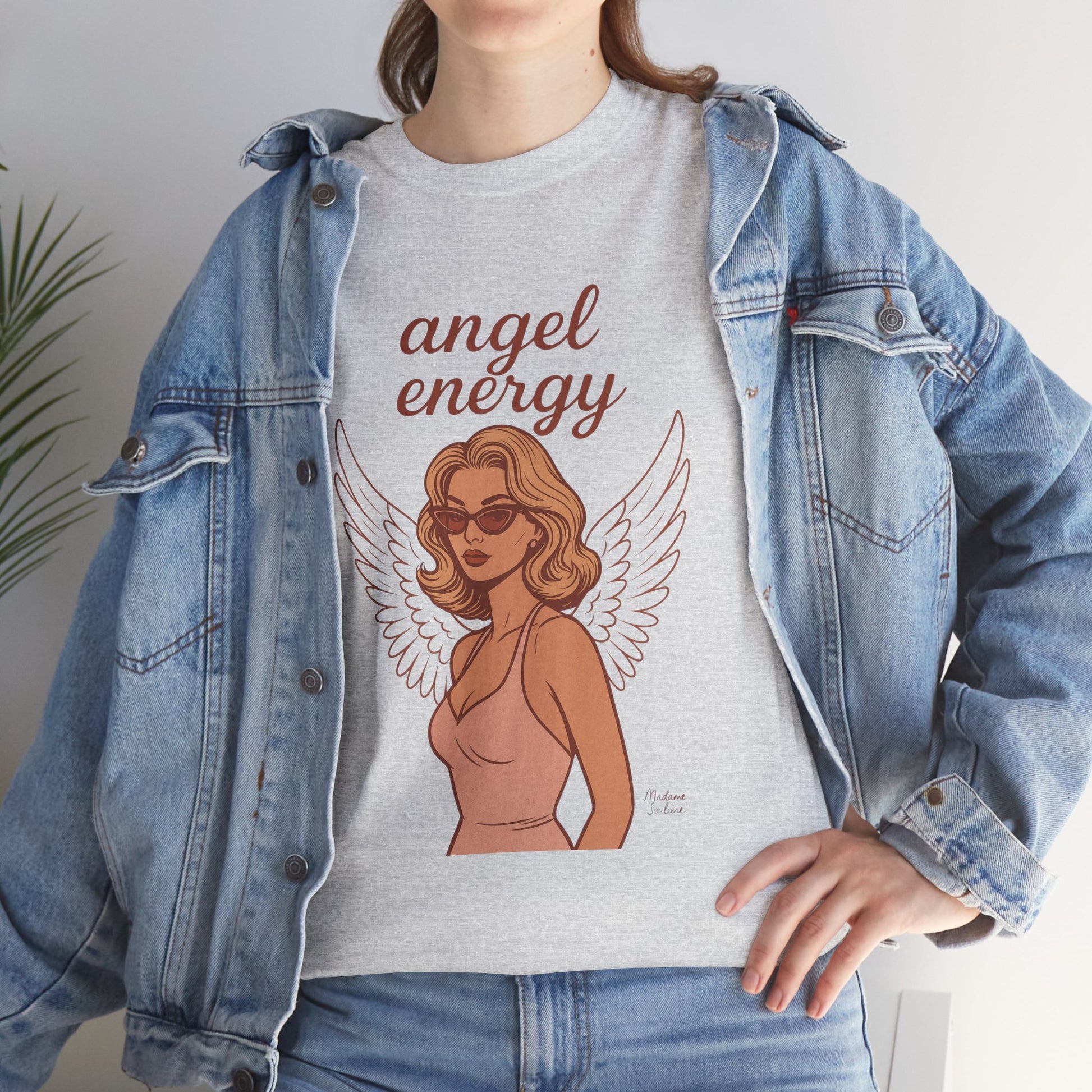 Angel Energy Unisex T-Shirt – Vintage Retro Graphic Tee, Spiritual Pin Up Shirt, Feminine Aesthetic Empowerment Top - Madame Soulière