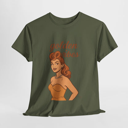Golden Vibes – Retro Pin-Up Graphic Tee | Unisex Vintage Aesthetic T-Shirt - Madame Soulière