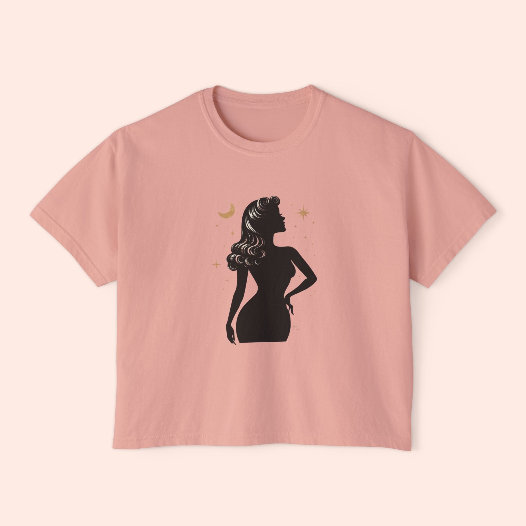 Divine Feminine Silhouette – Retro Celestial Graphic Boxy T-Shirt