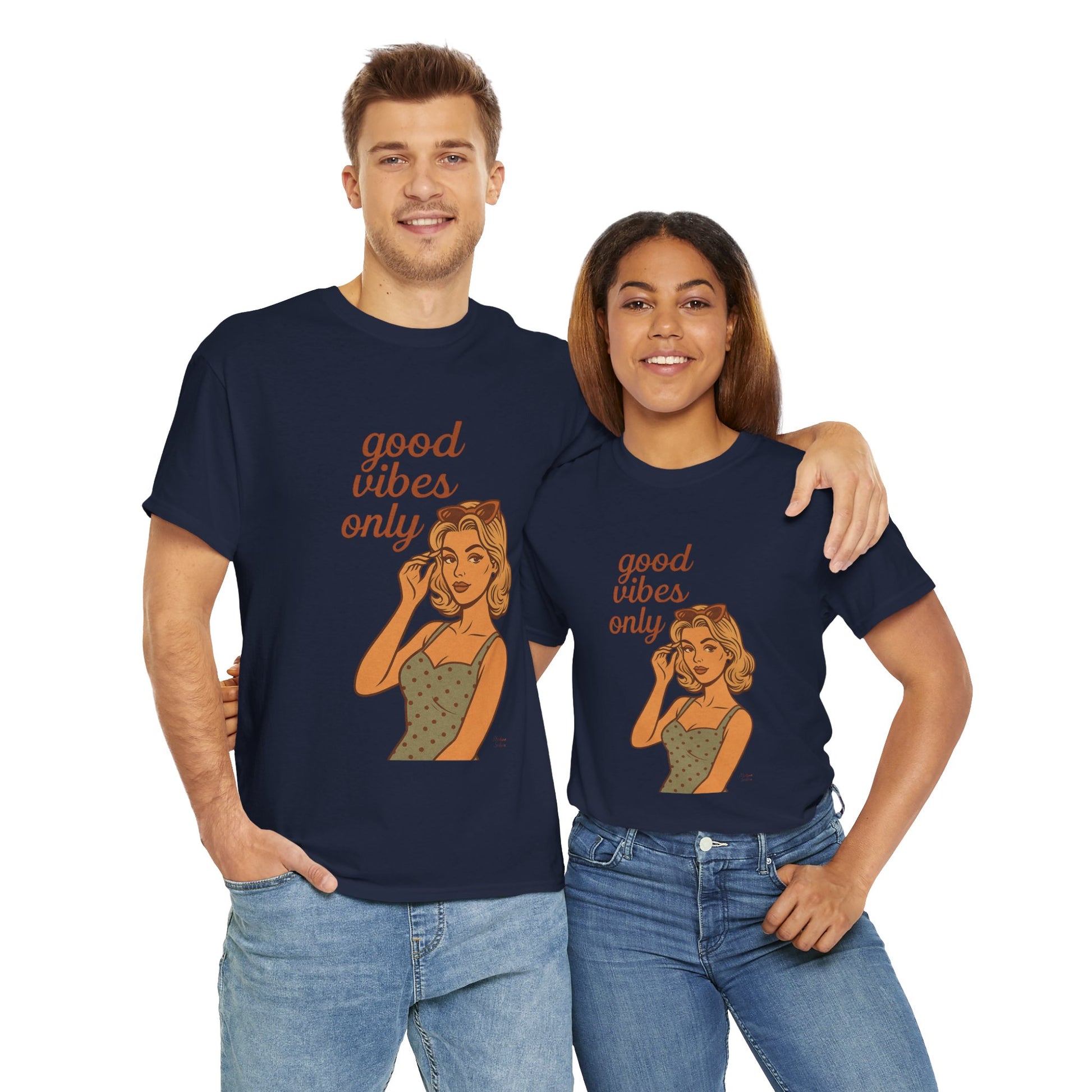 Retro Graphic Unisex T-Shirt – Good Vibes Only Vintage Pin Up Tee, 50s Inspired Feminine Empowerment Top, Spiritual Positive Energy Shirt - Madame Soulière