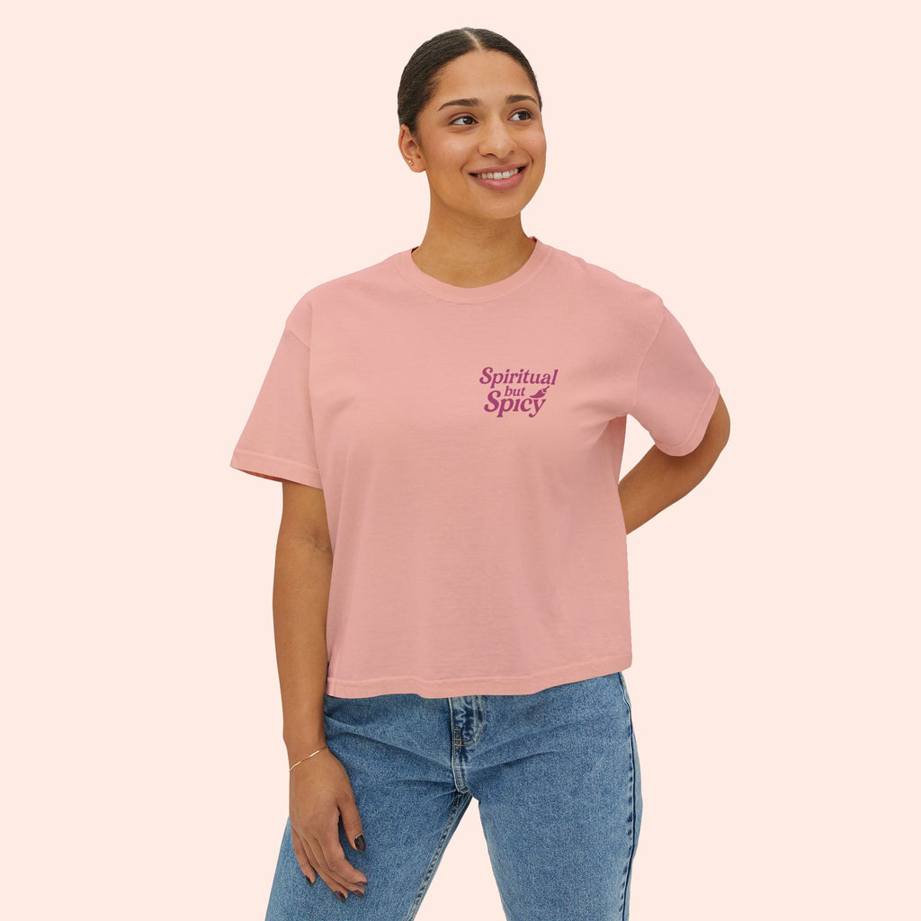 Spiritual but Spicy – Retro Mini Print Boxy T-Shirt