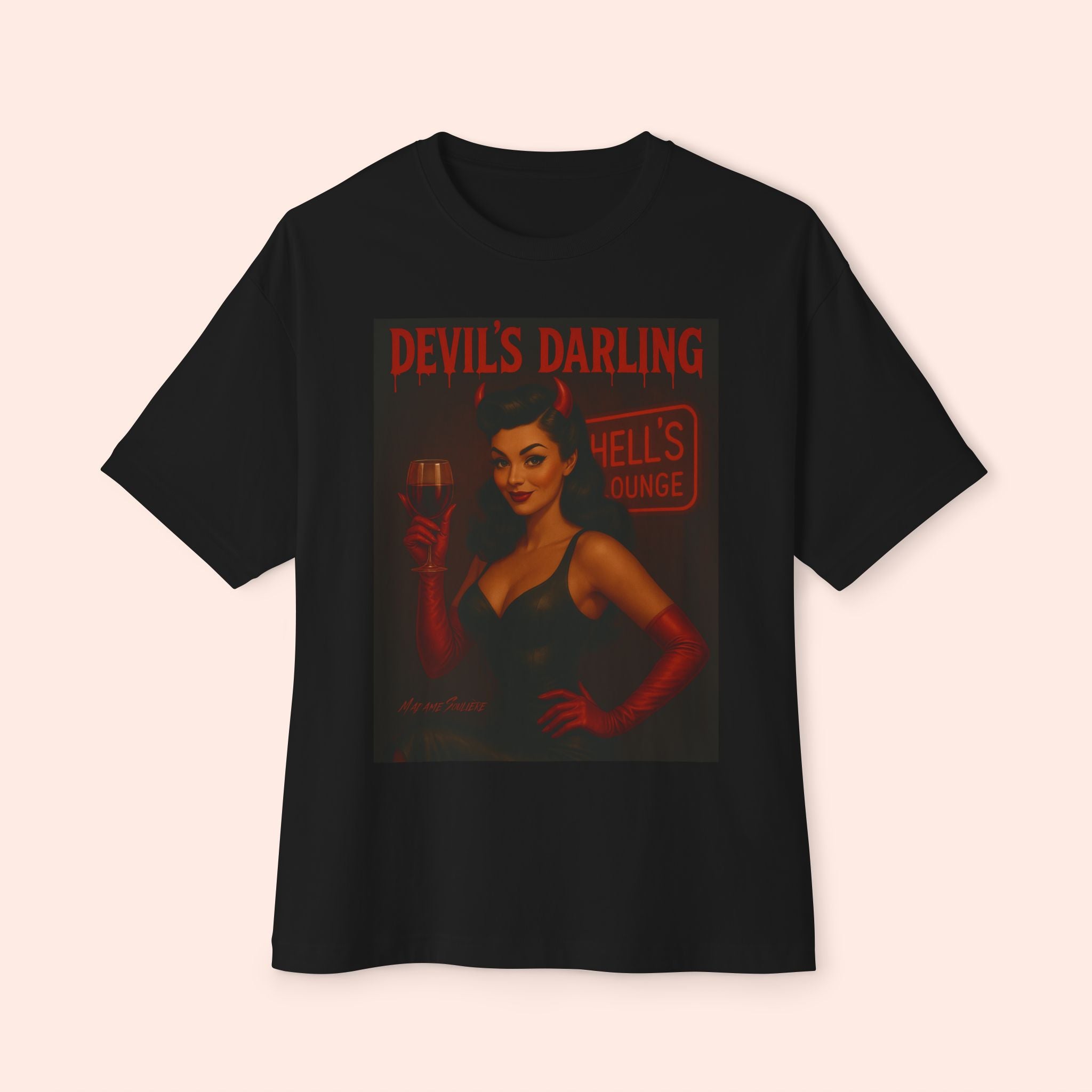 Devil’s Darling – Retro Pin-Up Devil Long Boxy T-Shirt