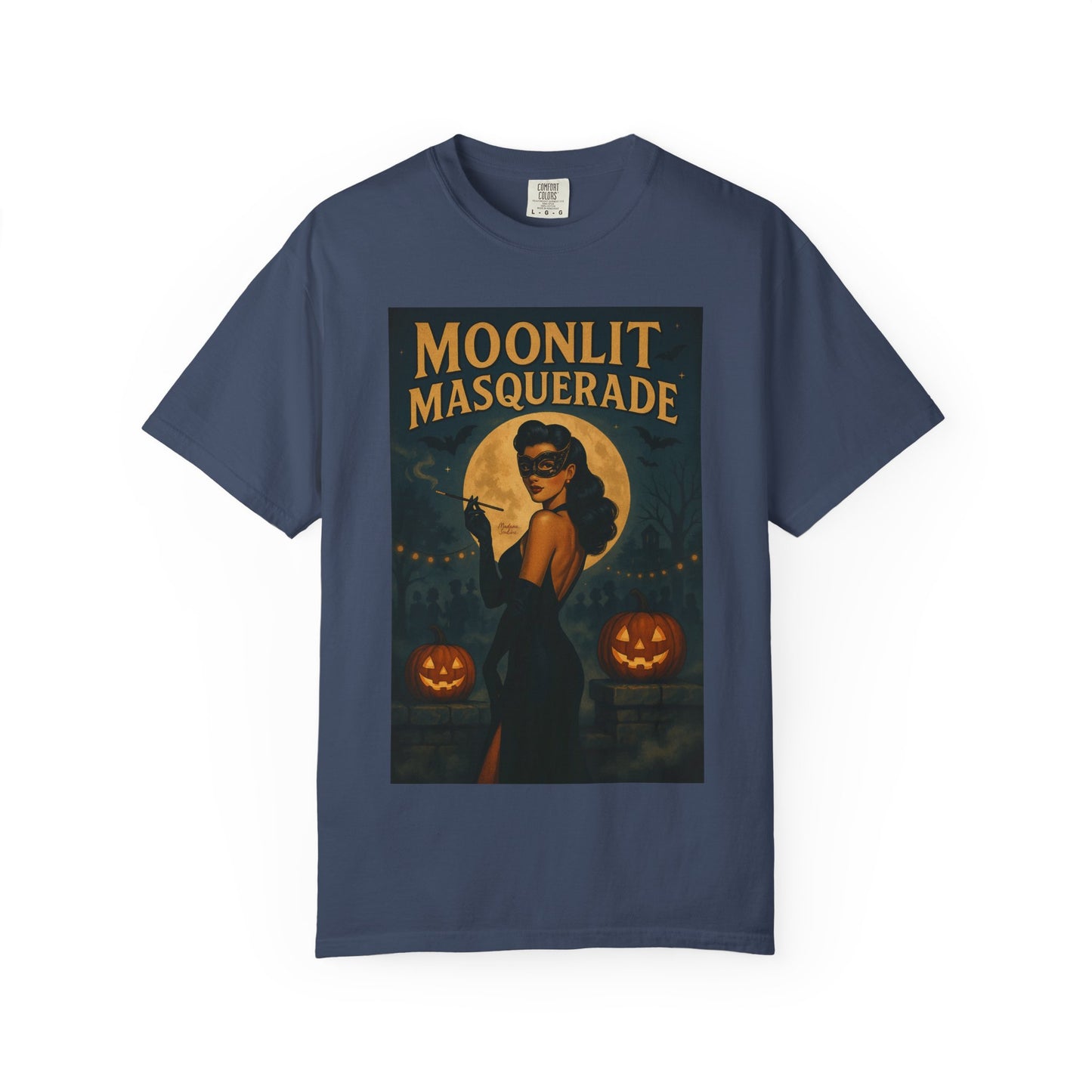 Moonlit Masquerade Halloween Unisex T-Shirt – Retro Vintage Masquerade Ball Graphic Tee, Spooky Horror Top - Madame Soulière